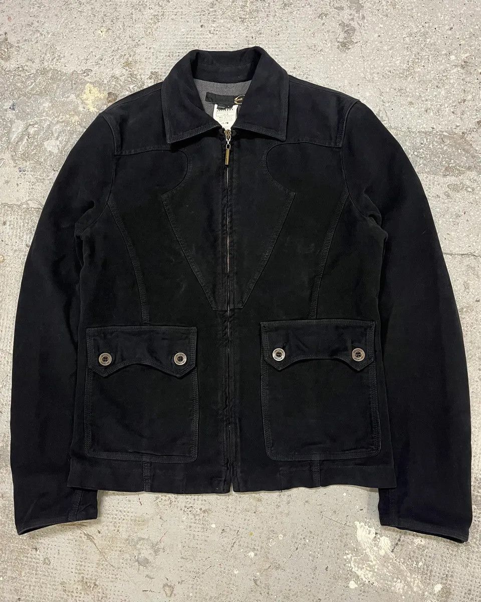 Just Cavalli × Vintage 2000s Cavalli Black Zip-Up Suede Jacket Size US M / EU 48-50 / 2 - 1 Thumbnail