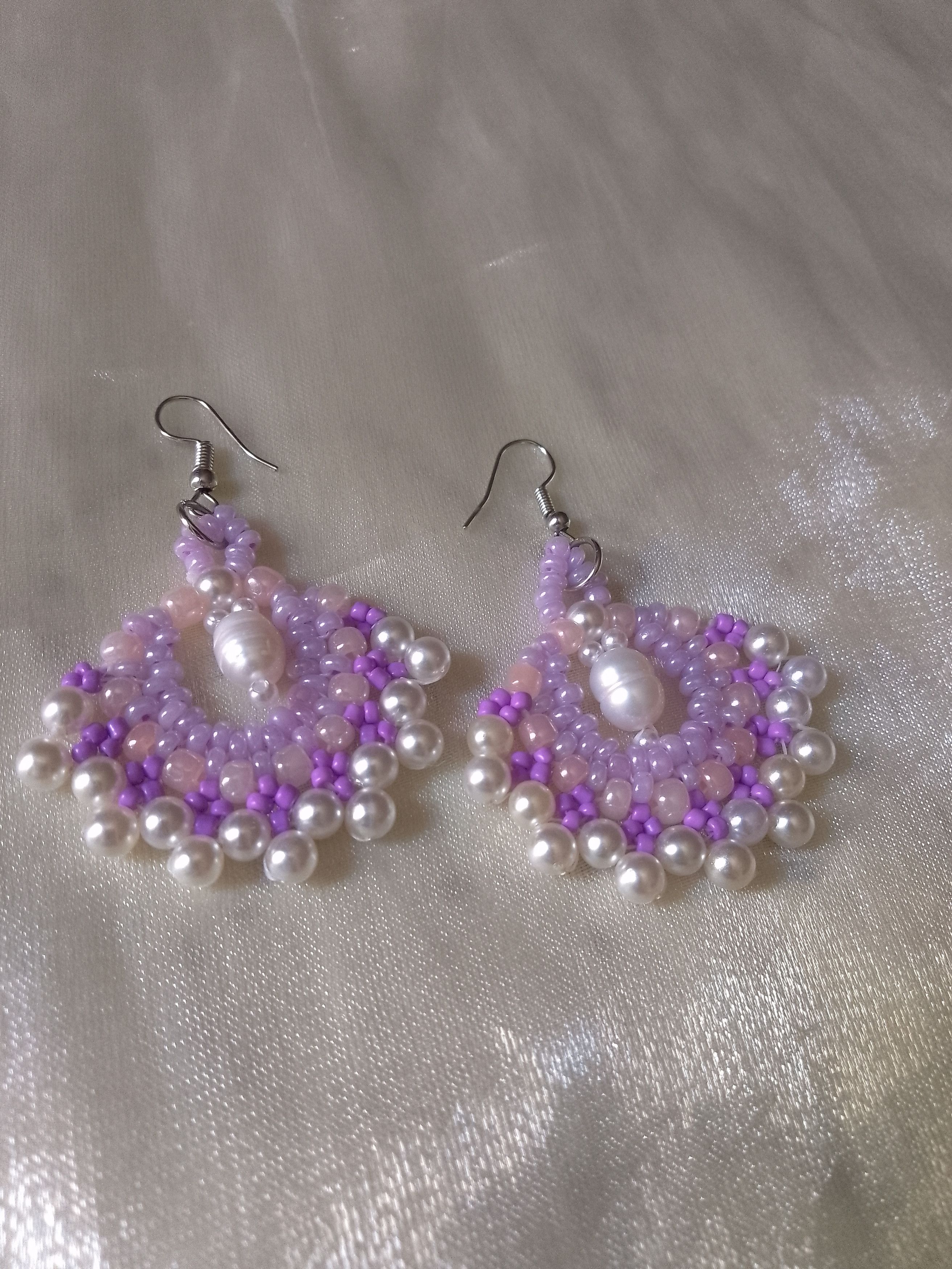 Handmade Earrings Freshwater pearls boho Gypsy style fan shape Size ONE SIZE - 6 Thumbnail