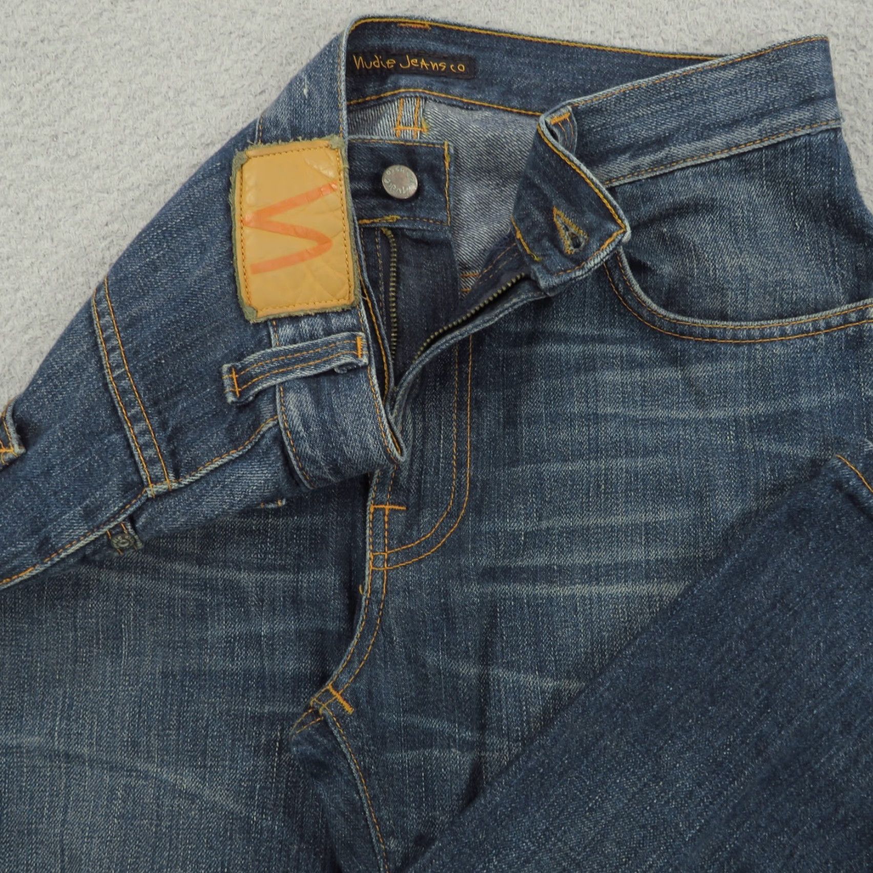 Nudie Jeans Nudie Jeans Men Slim 31x34 Thin Finn Slubby Blue Denim Fades Whiskers Straight Leg Jeans Size US 31 - 2 Thumbnail