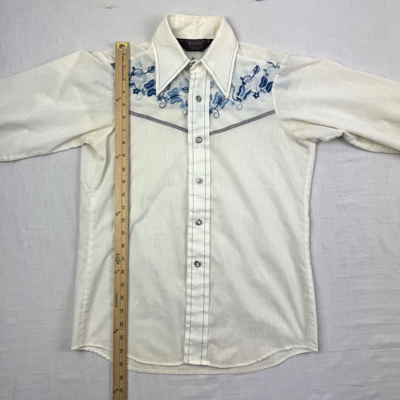 Vintage VINTAGE Bruxton Western Button-Up Shirt Adult Small White Flowers Butterflys 70s Mens Size US S / EU 44-46 / 1 - 6 Thumbnail