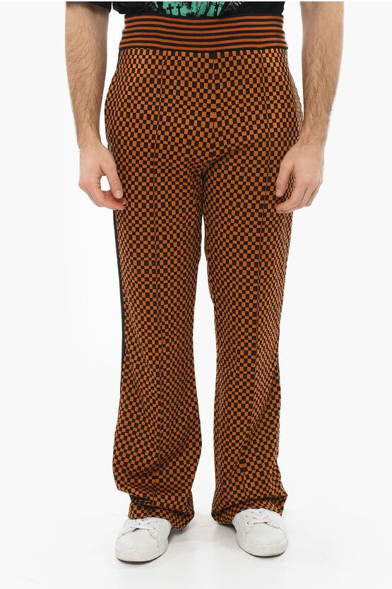 image of Marni Wide-Leg Elasticated Joggers With Checkboard And Striped Pat in Orange, Men's (Size 32)