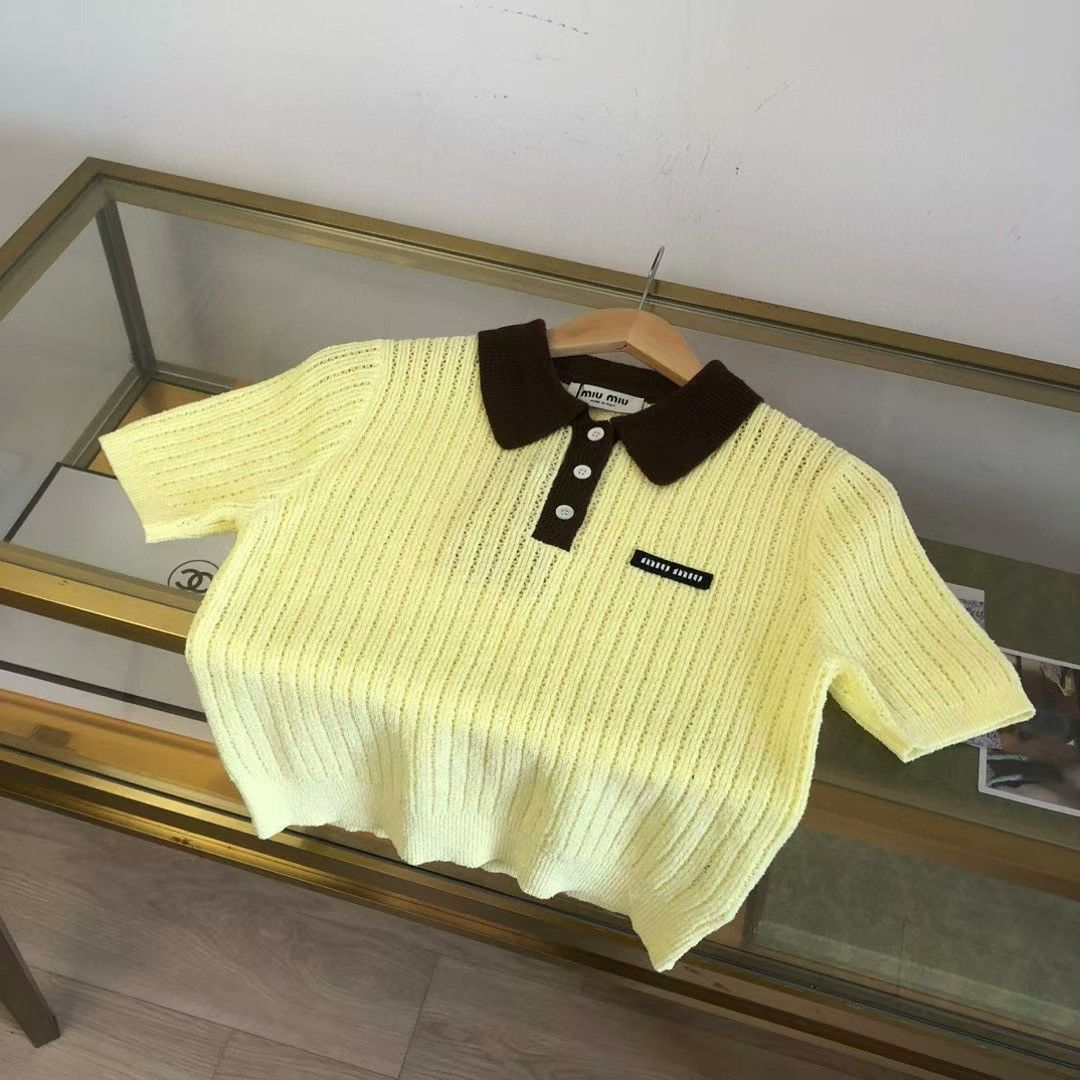 Saint Laurent Paris Miu Miu Ribbed Knit Polo Top. Size S / US 4 / IT 40 - 1 Thumbnail