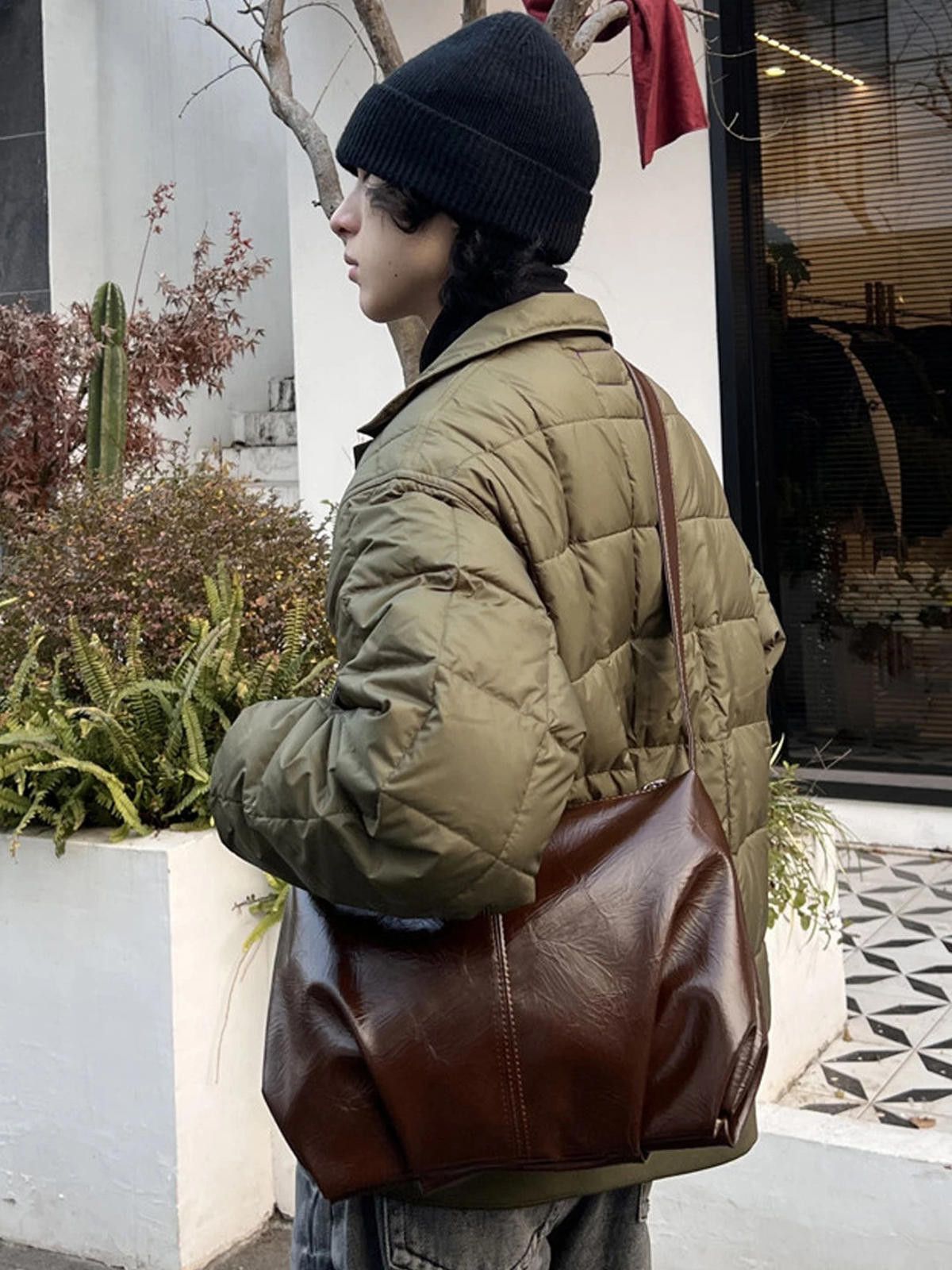 Leather Brown Leather Shoulder Bag, Soft Slouchy Tote Bag Size ONE SIZE - 3 Thumbnail