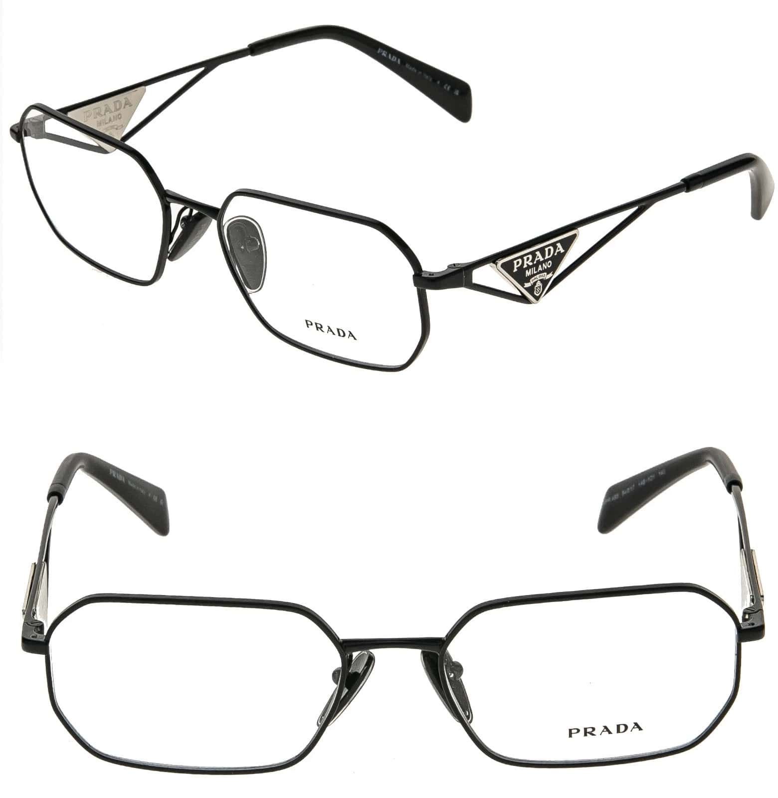 PRADA TAMPO PRA53V Black Triangle Logo Metal Eyeglasses A53