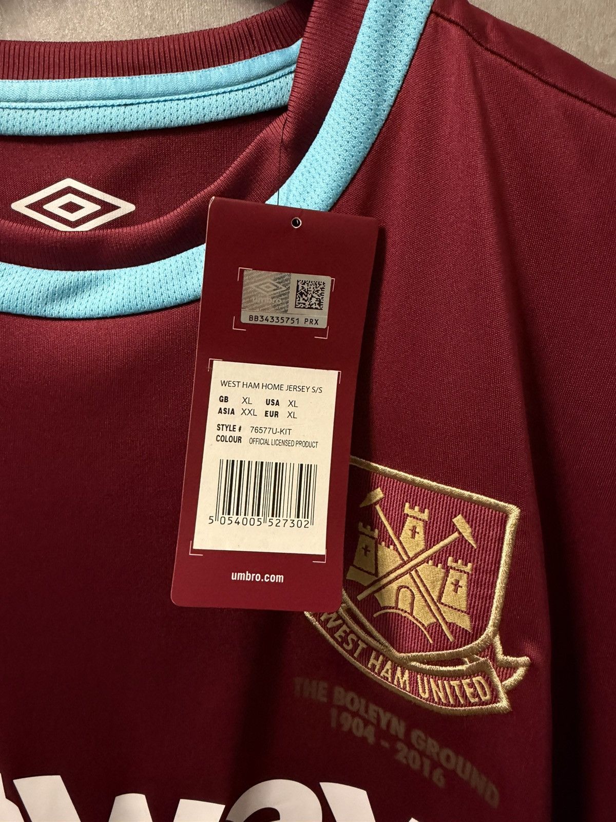 Umbro WEST HAM UNITED 2015 2016 HOME SHIRT SOCCER JERSEY UMBRO Size US XL / EU 56 / 4 - 17 Thumbnail