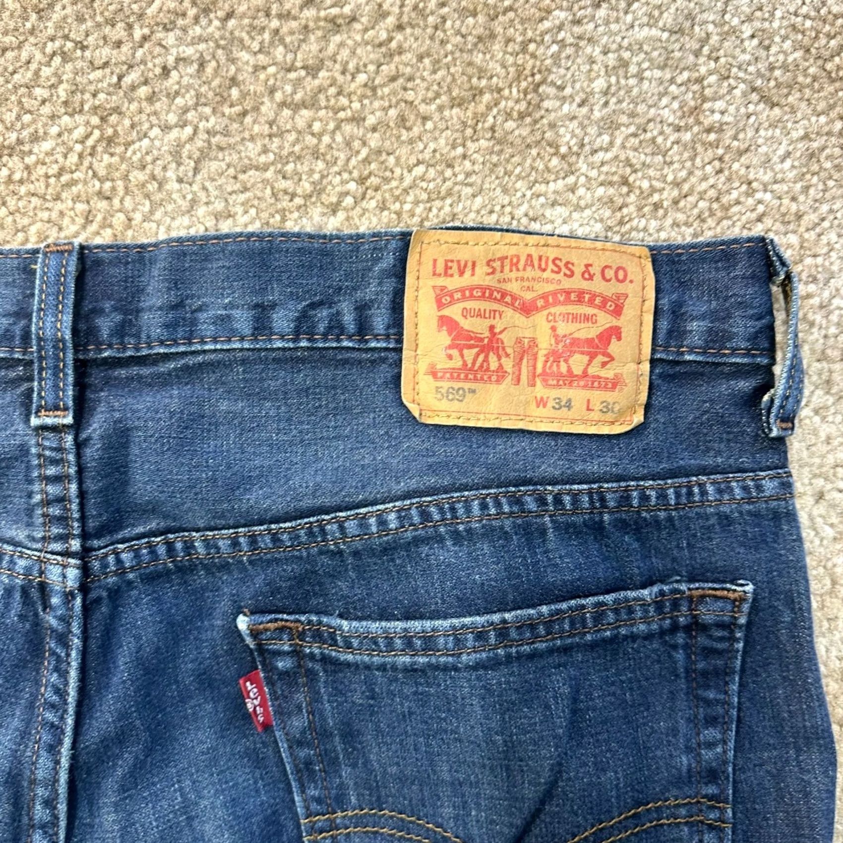 Levi's Levi's 569 Loose Straight Jeans Mens 34x30 Denim Blue Distressed 5-Pocket Belt Loops Baggy Casual Size US 34 / EU 50 - 3 Thumbnail