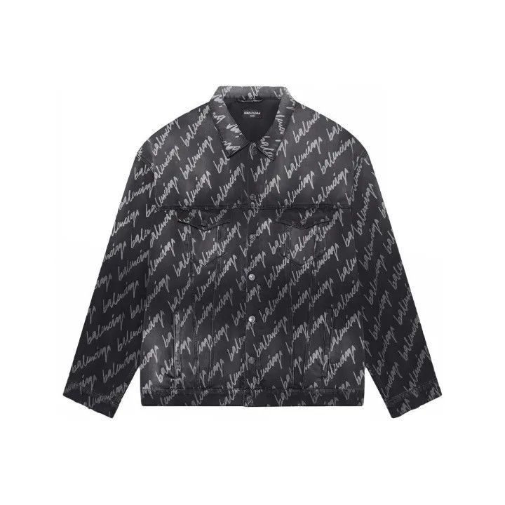Balenciaga Balenciaga Allover Logo Long Sleeve Denim Jacket 0079-2507 Size US L / EU 52-54 / 3 - 1 Thumbnail