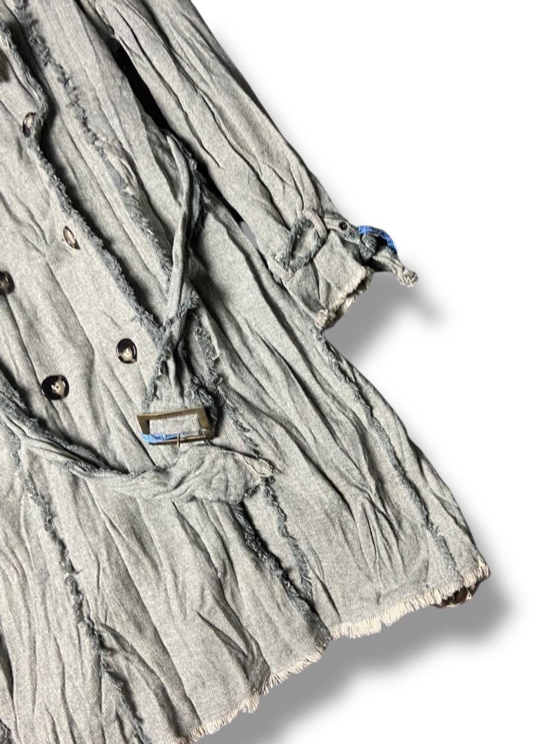 Japanese Brand Spread Azure Double Breasted Frayed Seams Trench Coat (160) Size XS / US 0-2 / IT 36-38 - 3 Thumbnail