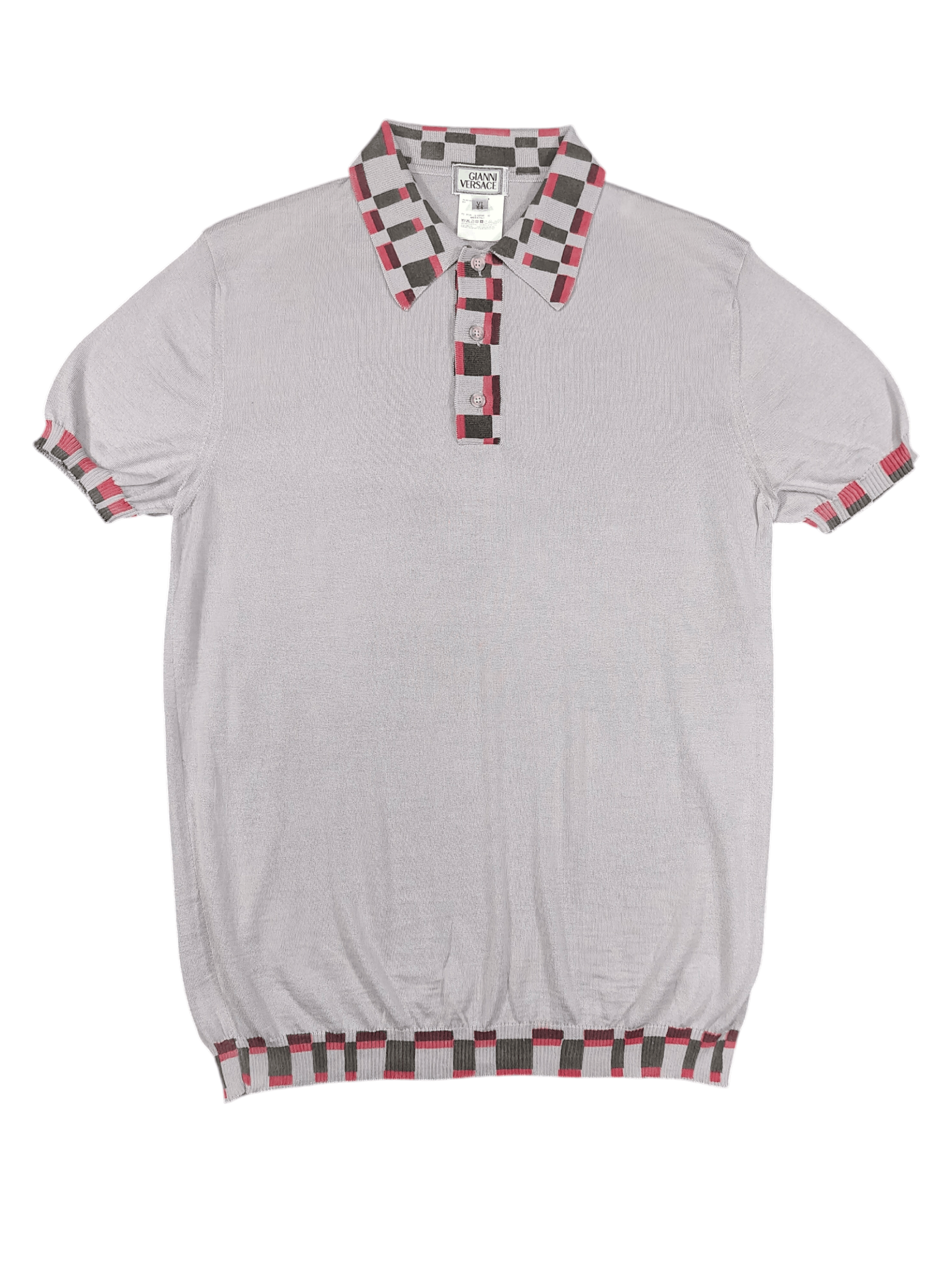 Versace 90s Gianni Versace- Minimal Geometric Collar Wool Knit Polos Size US L / EU 52-54 / 3 - 1 Thumbnail