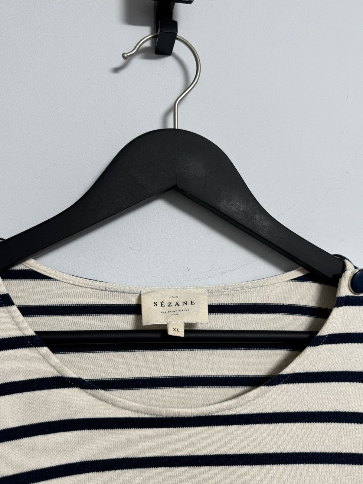 Sezane Sezane Women Long Sleeve Navy Blue Striped Organic T-shirt Size XL / US 12-14 / IT 48-50 - 2 Thumbnail