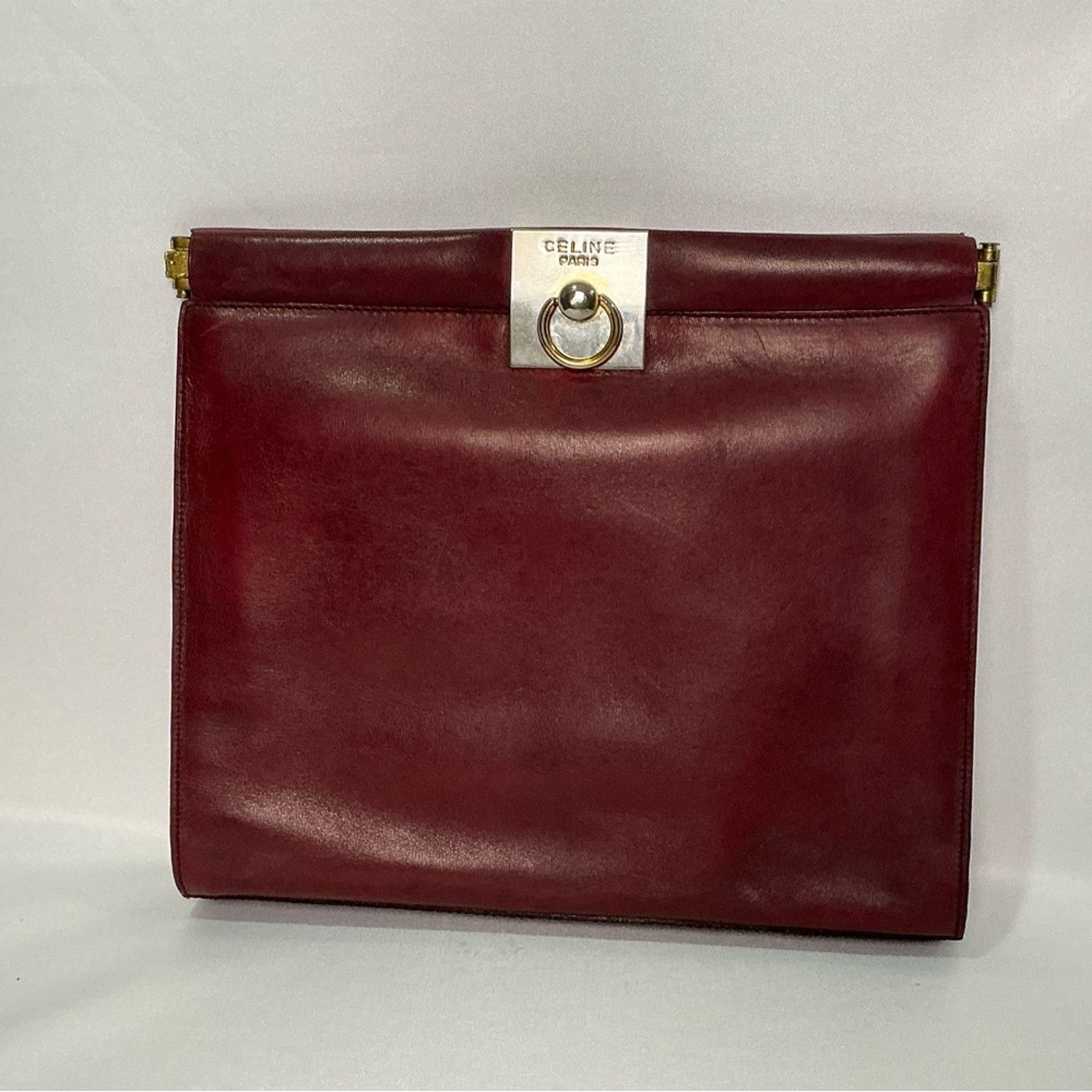 Celine Vintage Celine Dep Red Burgundy Leather Clutch Frame closure Size ONE SIZE - 1 Thumbnail