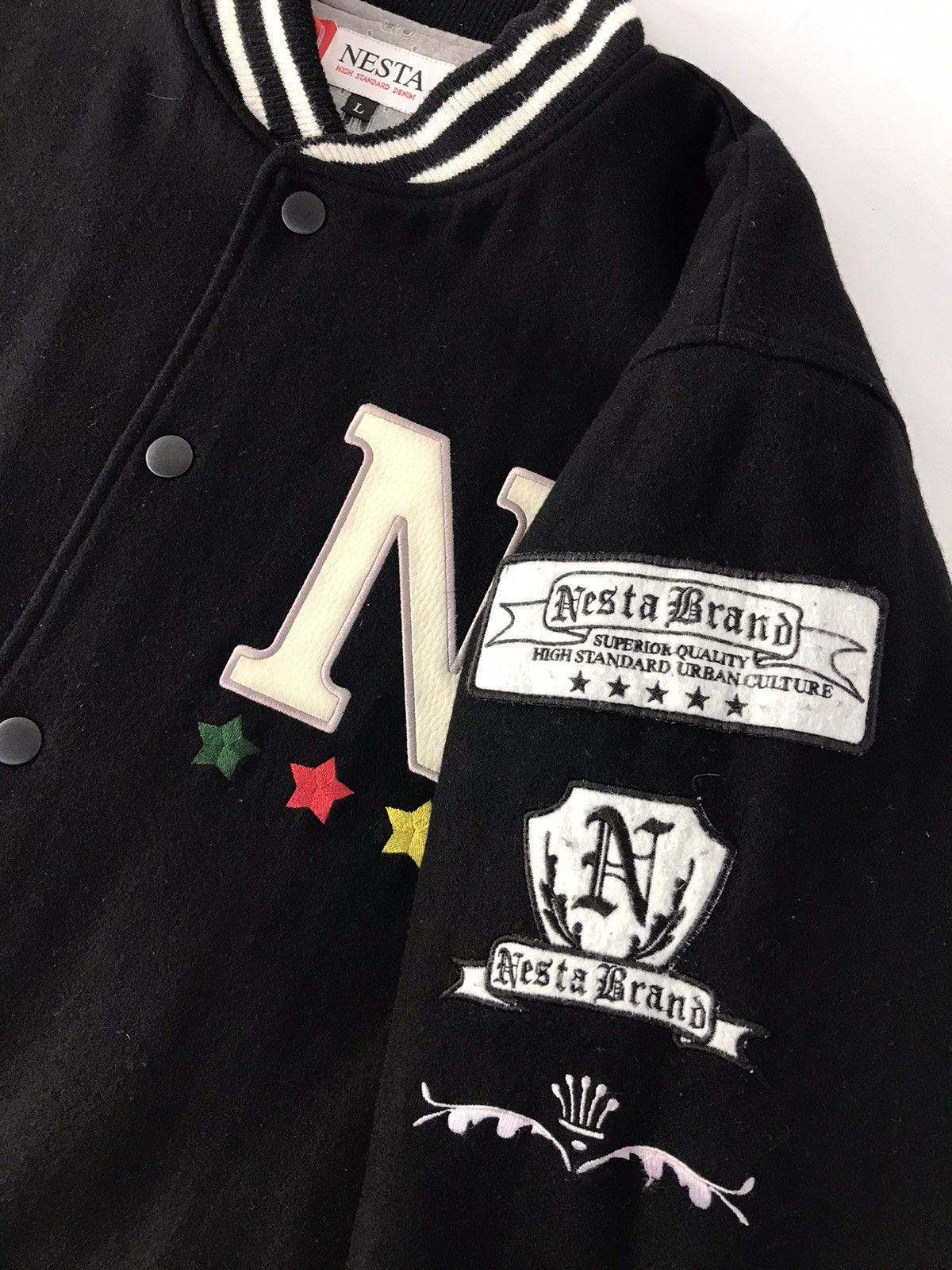 Japanese Brand × Vintage Vintage Nesta Brand Varsity Jacket Big Logo (N) Snap Button Size US XL / EU 56 / 4 - 5 Thumbnail
