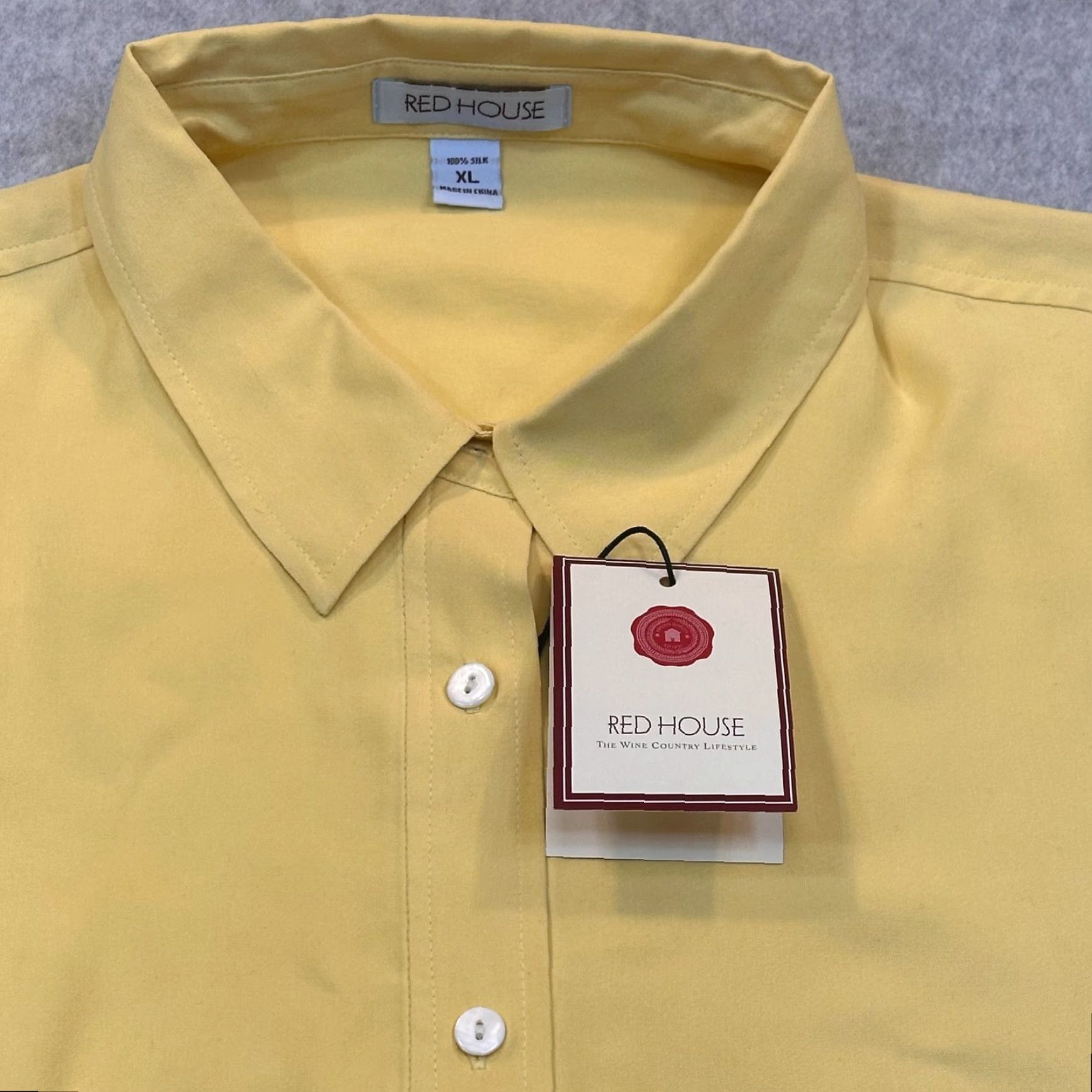 Vintage Red House Winery Plantation 100% Silk Men’s XL Polo Short Sleeve Button Up NWT Yellow Wine Casual Shirt Shirts Size US XL / EU 56 / 4 - 3 Thumbnail