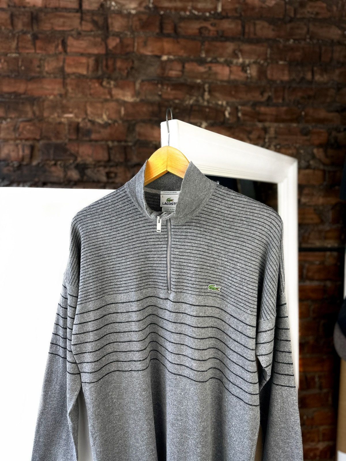 Lacoste Vintage Men’s Lacoste Cashmere Sweater 1/4 Zip Dark Gray Size US M / EU 48-50 / 2 - 2 Thumbnail
