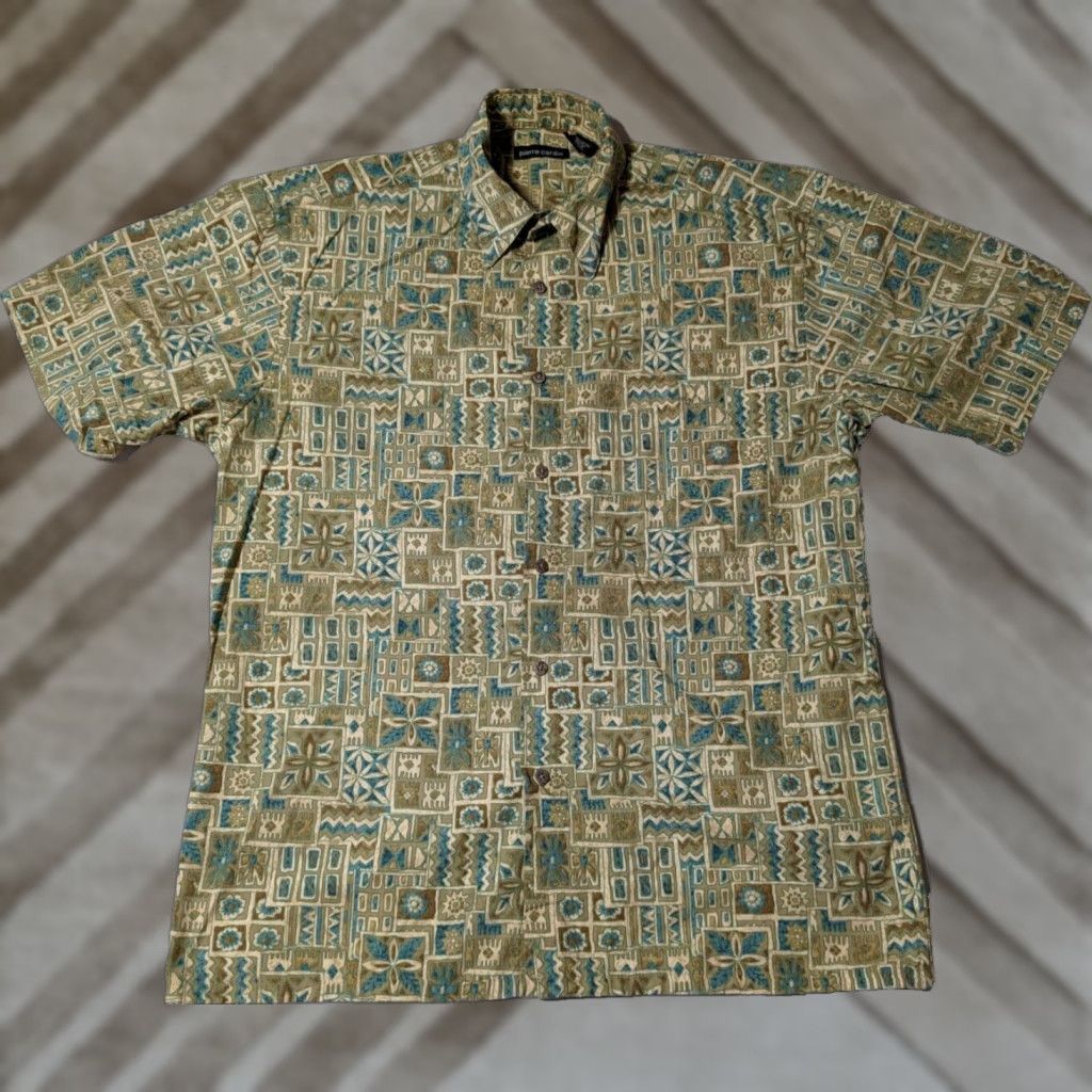 Pierre Cardin VINTAGE Pierre Cardin Men Medium Green Brown Abstract Geo Camp Shirt Size US M / EU 48-50 / 2 - 1 Thumbnail