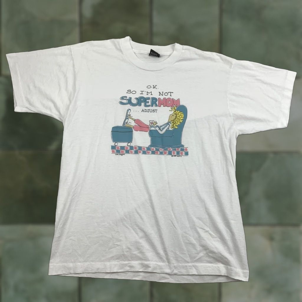 Vintage VINTAGE Mom Shirt Adult XL White I’m Not Super Mom 1980s Graphic Goofy Screen Stars Tee Mens XL 80s Funny Size US XL / EU 56 / 4 - 1 Thumbnail