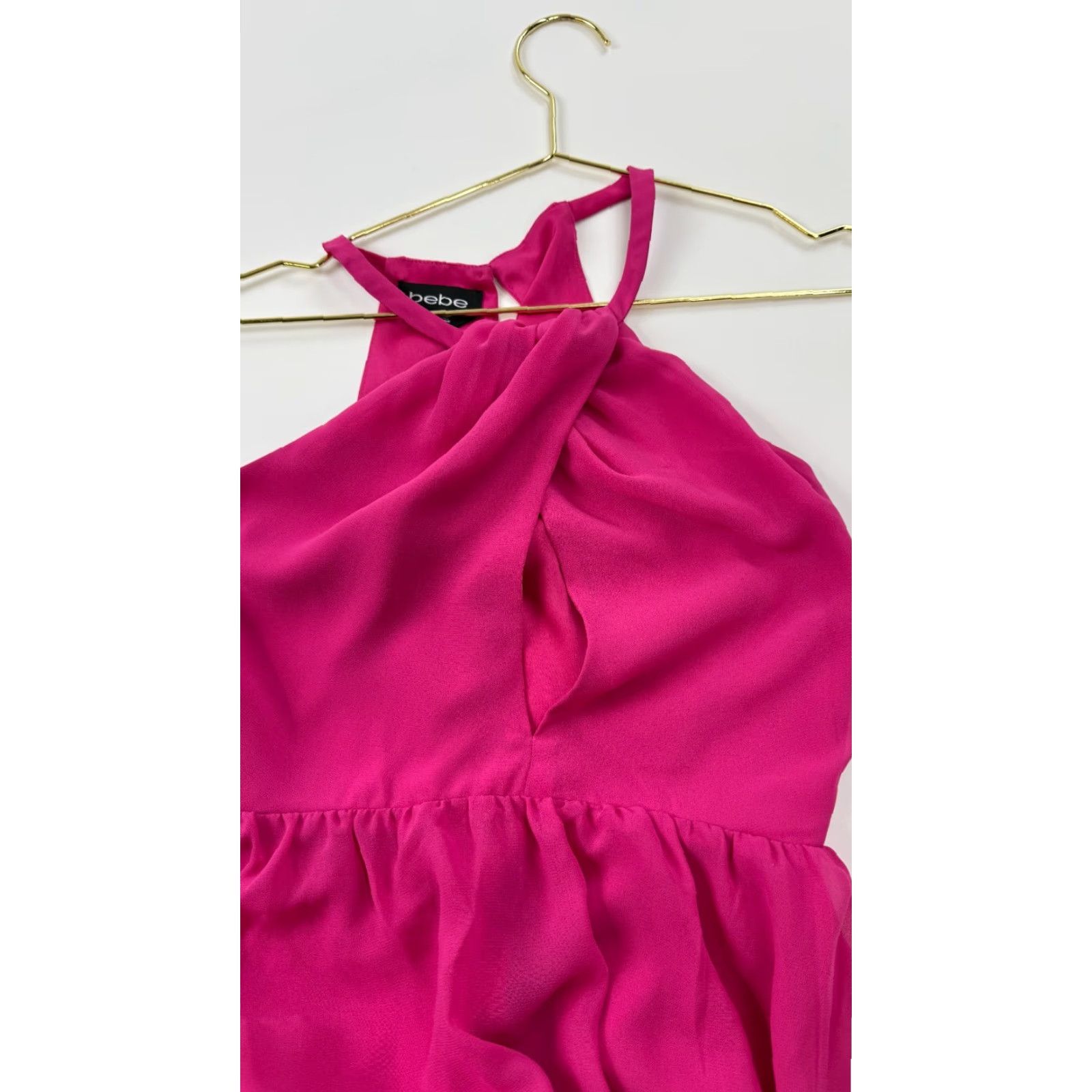Bebe Bebe Dress Maxi Pink Halter Neck Sleeveless Back Zip Women's 0 Formal Chiffon High Low Solid Spring Summer Size XS / US 0-2 / IT 36-38 - 4 Thumbnail