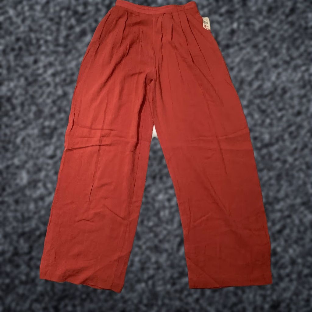 Vintage Carole Little Pants Womens 6 Orange Linen Wide-Leg Pull On Pleated Casual Summer Relaxed Size 28" / US 6 / IT 42 - 1 Thumbnail