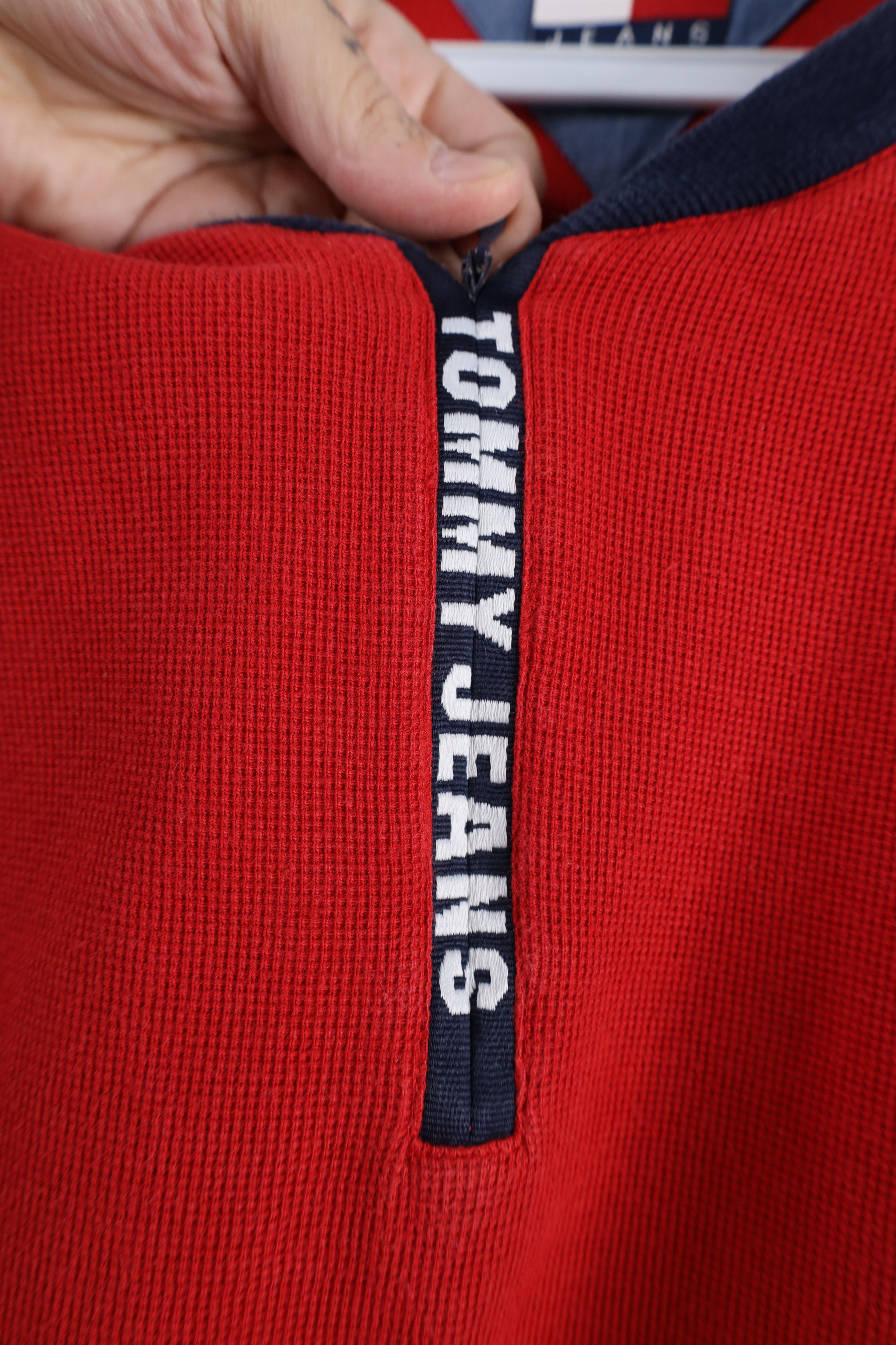 Tommy Hilfiger × Vintage Vintage 90s Tommy Hilfiger Waffle Knit Half Zip T-Shirt Size US L / EU 52-54 / 3 - 6 Thumbnail