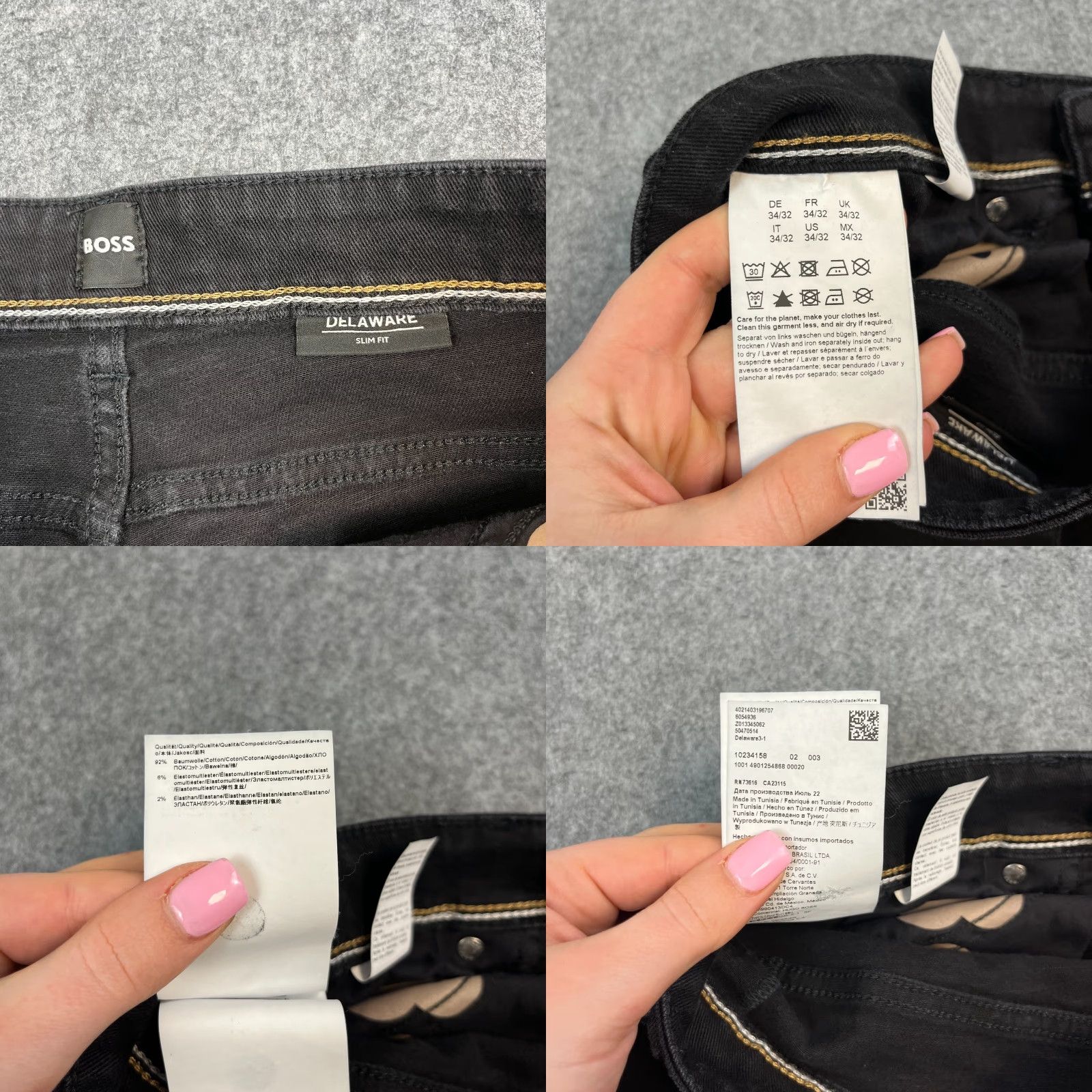 Hugo Boss HUGO BOSS Jeans Slim 34 Dark Wash Black Delaware 5-Pocket Denim Mens Slim Fit Fashion Tapered Stitch Logo Waist 34 Inseam 32"} Size US 34 / EU 50 - 8 Thumbnail
