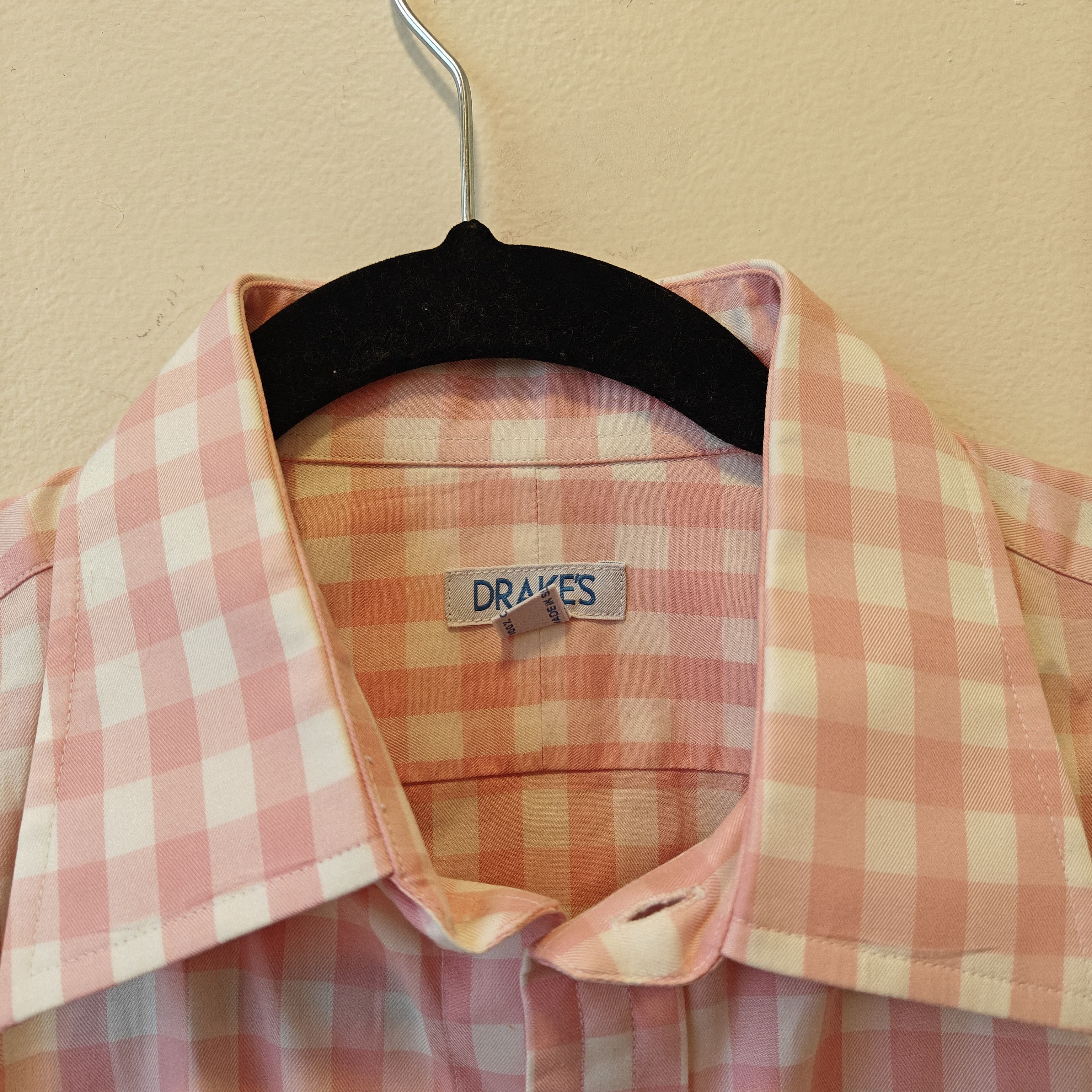 Drake's pink checkered dress shirt 16/41" drakes Size US M / EU 48-50 / 2 - 3 Thumbnail