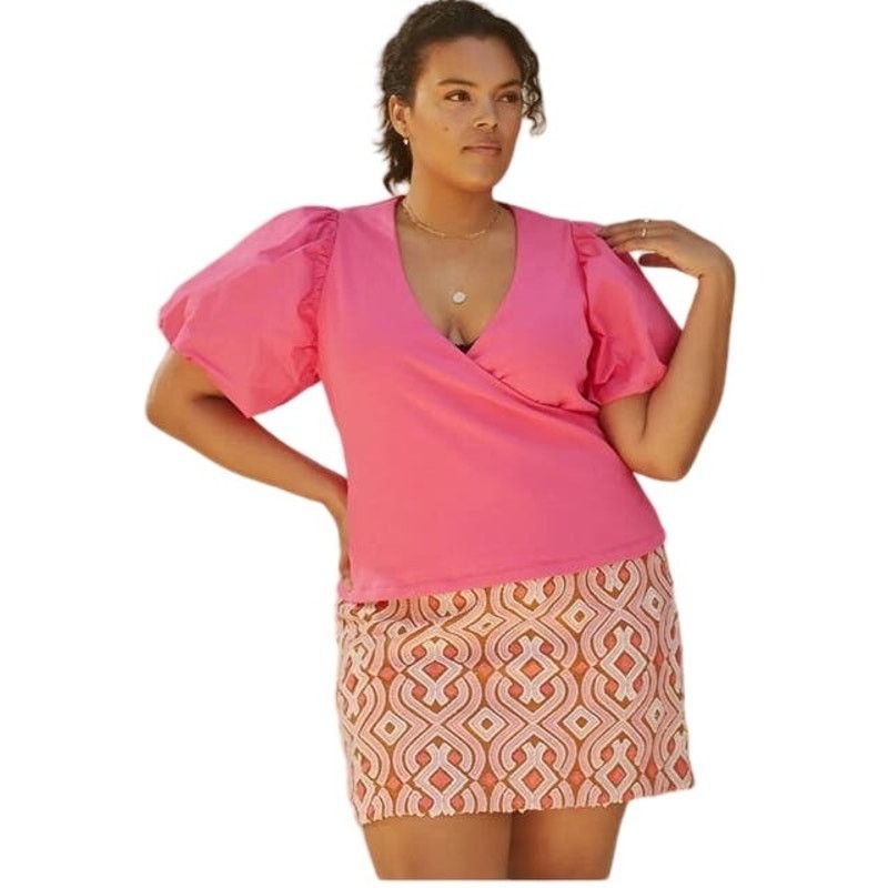 Anthropologie Maeve Anthropologie Puff Sleeve Pink Blouse, Plus Size 2X Size XXL / US 16-18 / IT 52-54 - 8 Thumbnail