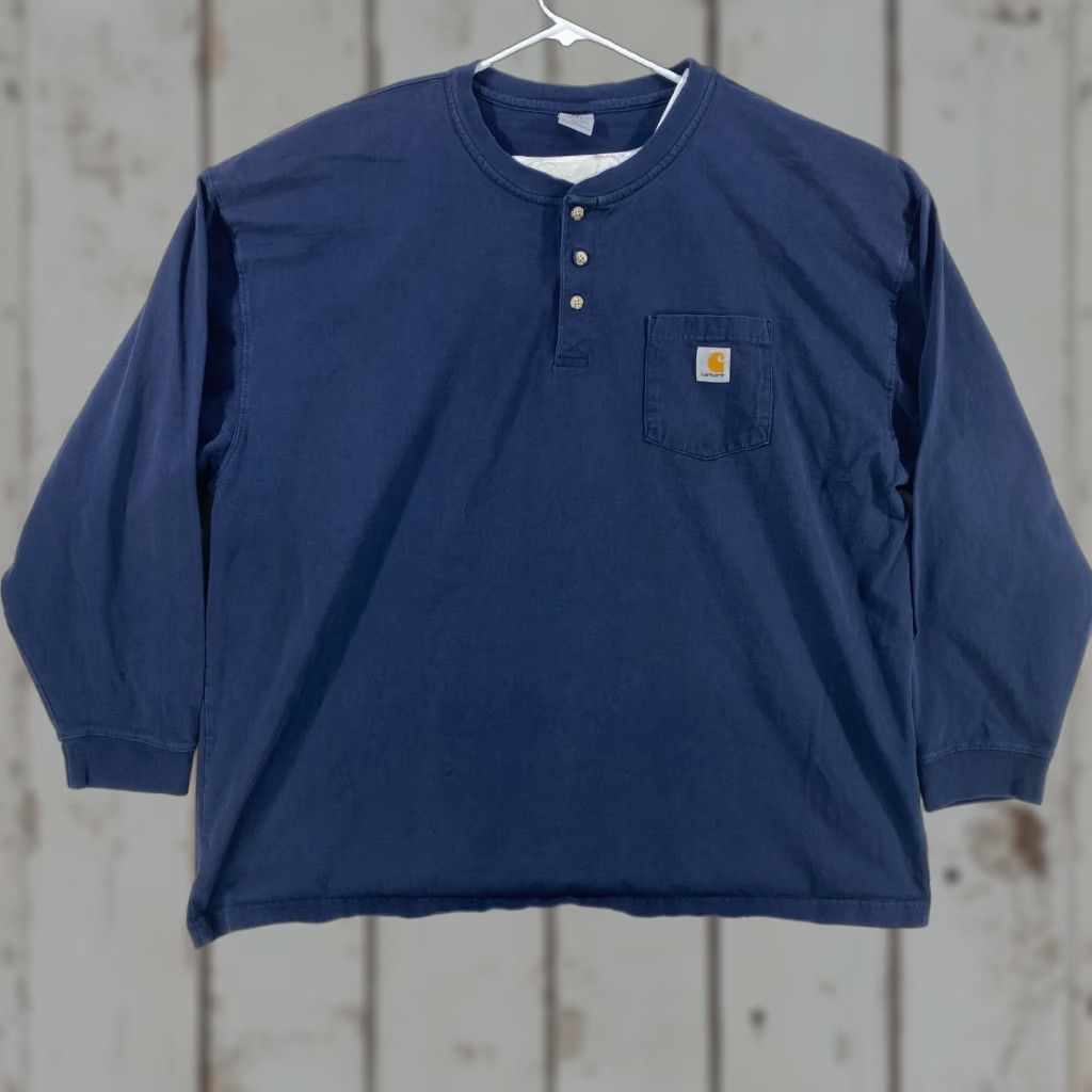 Carhartt VINTAGE Carhartt Work Wear Long Sleeve Blue 3 Button Henley Pocket Shirt Mens SZ 3XL Size US XXL / EU 58 / 5 - 1 Thumbnail