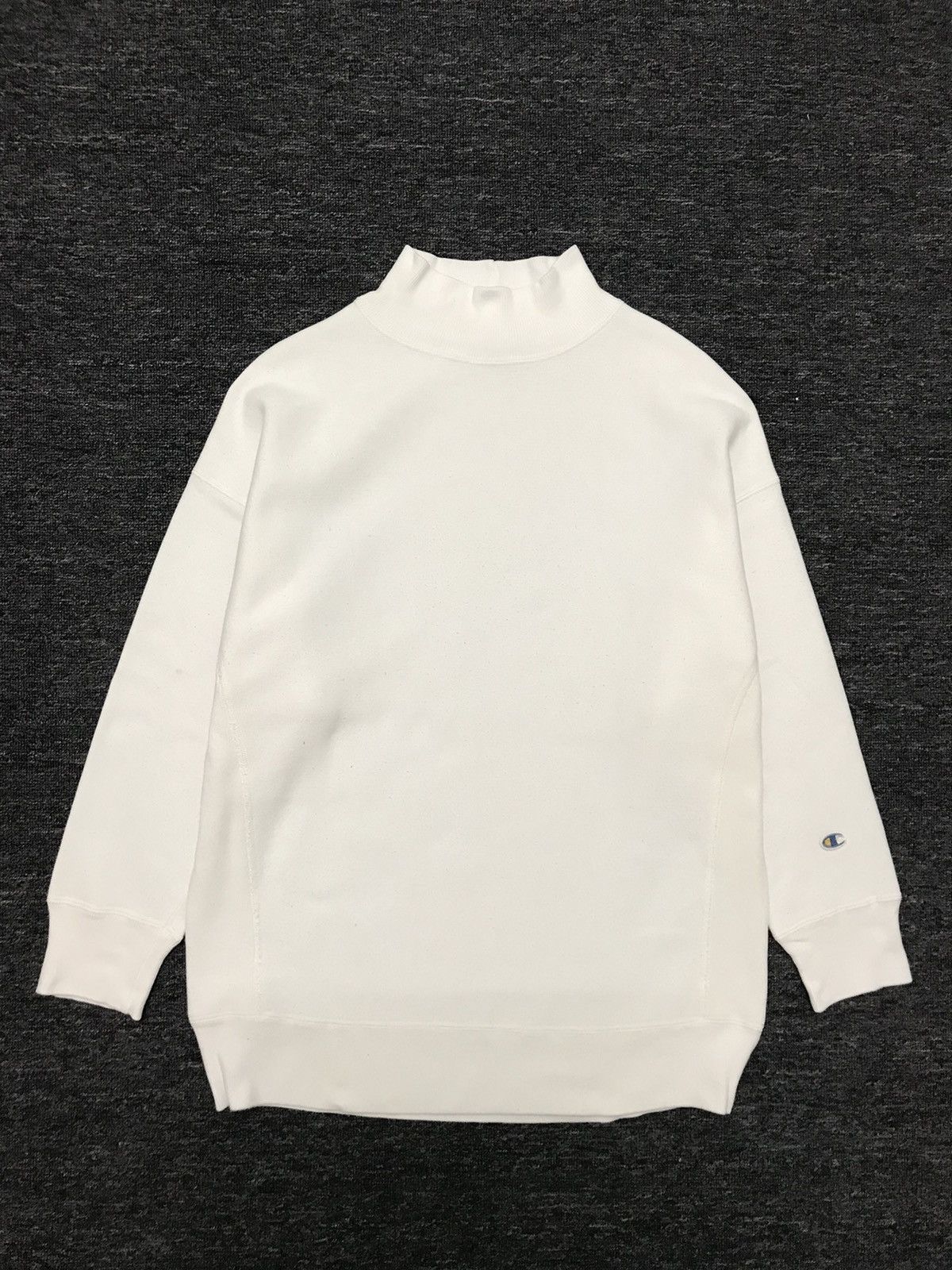 image of Champion Reverse Weave Plain Turtle Neck Sweatshirt in White, Men's (Size Medium)
