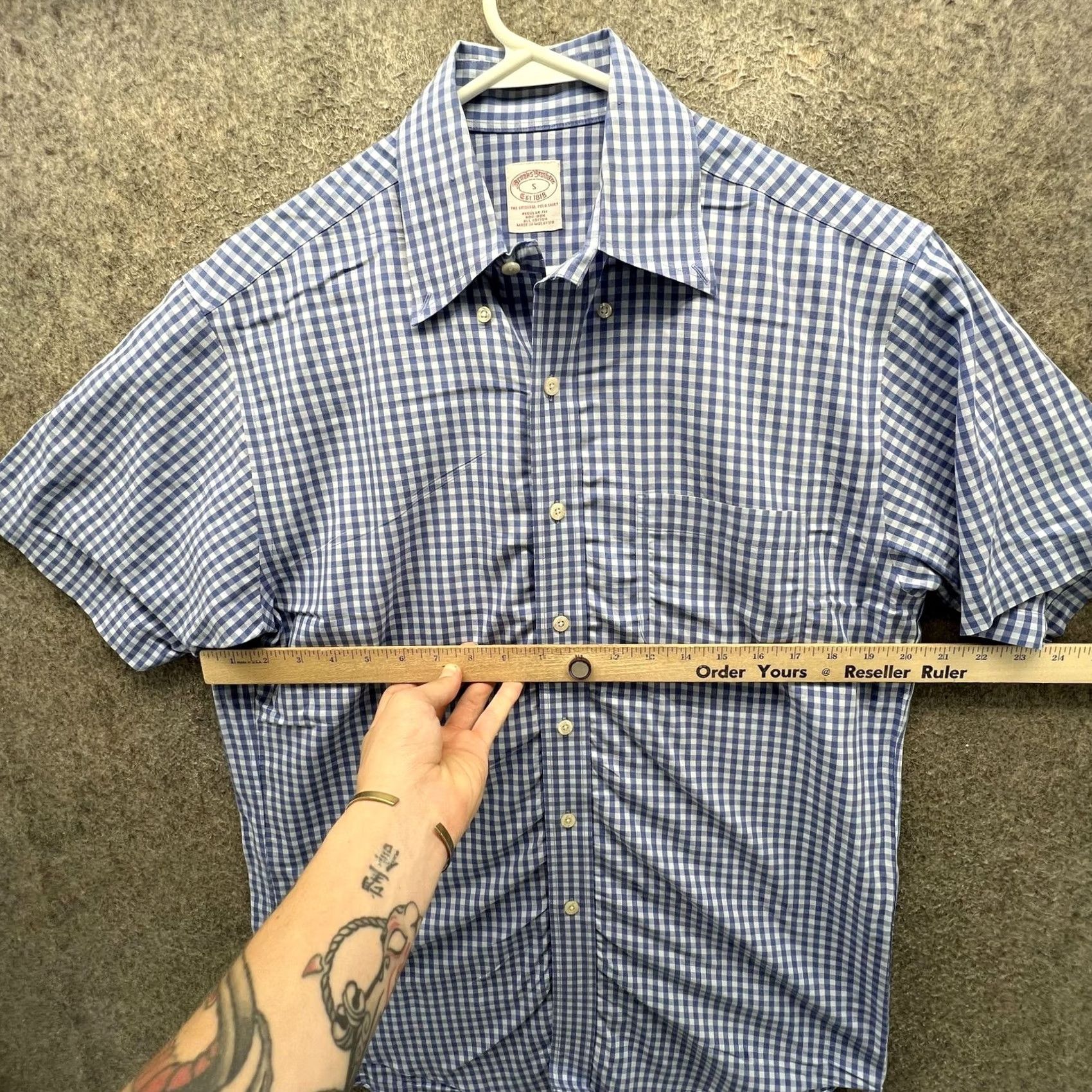 Brooks Brothers Brooks Brothers Shirt Mens S Blue Check Short Sleeve Button Front Casual Size US S / EU 44-46 / 1 - 2 Thumbnail