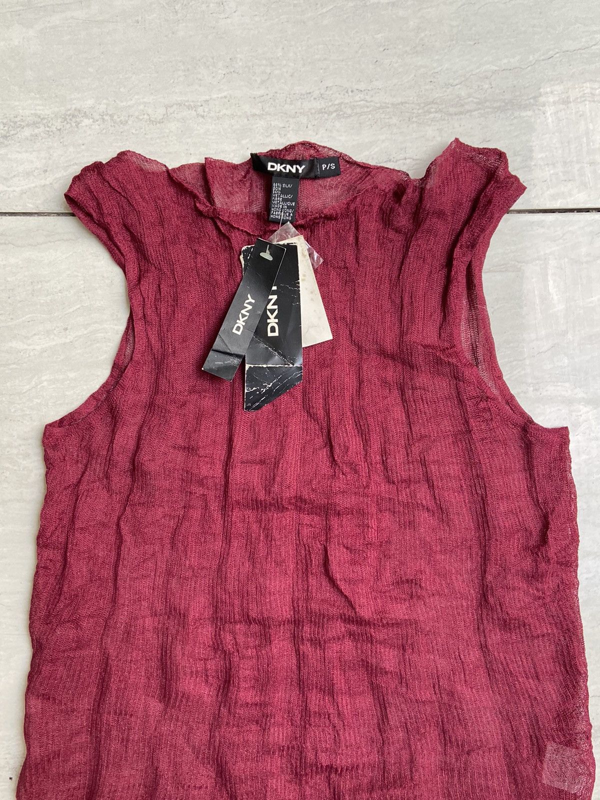 DKNY DKNY Maroon Mesh Sleeveless T-shirt Size XXS / US 00 / IT 34 - 16 Thumbnail
