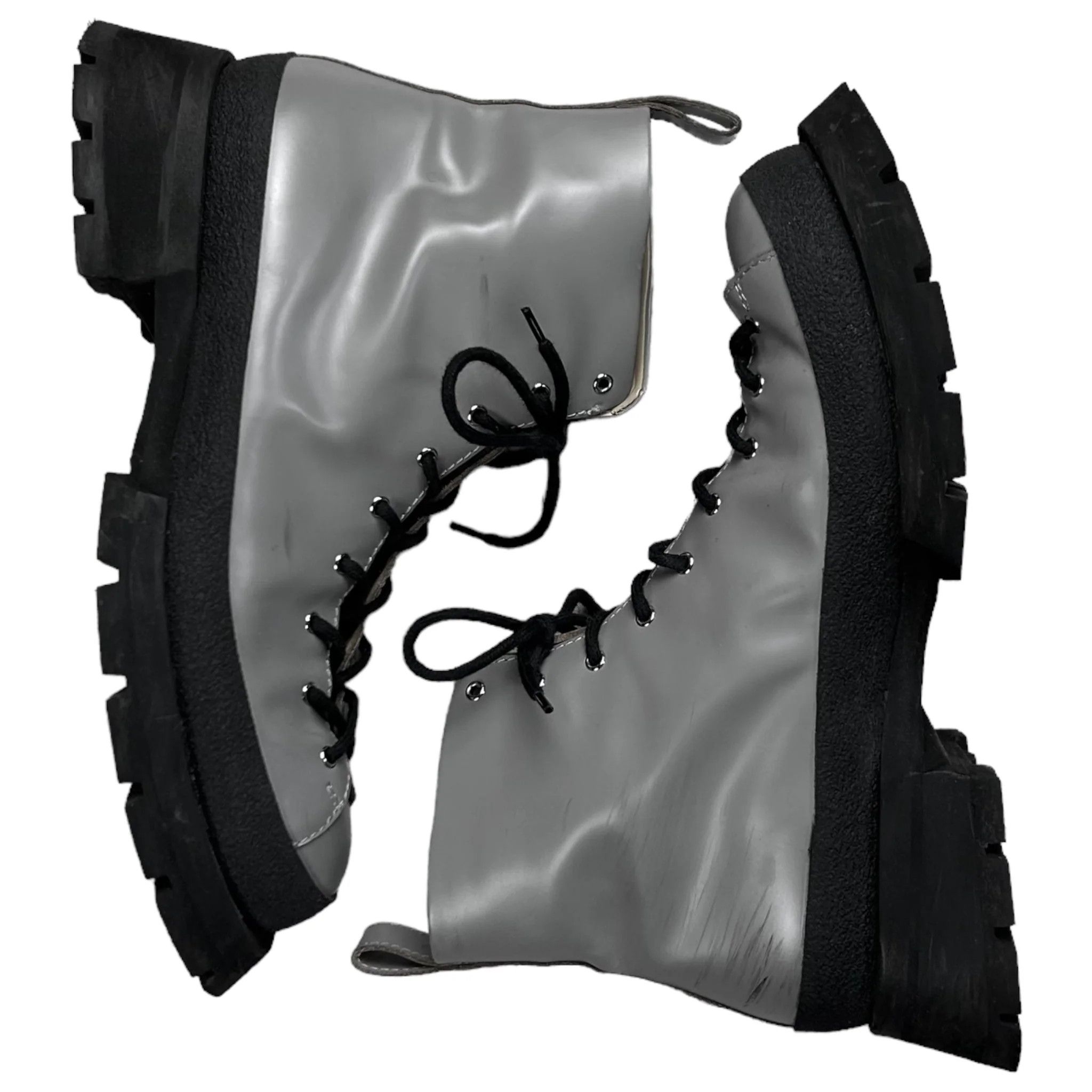 image of Jil Sander Lug Sole Combat Mid Boots - Aw19 in Metallic Grey, Men's