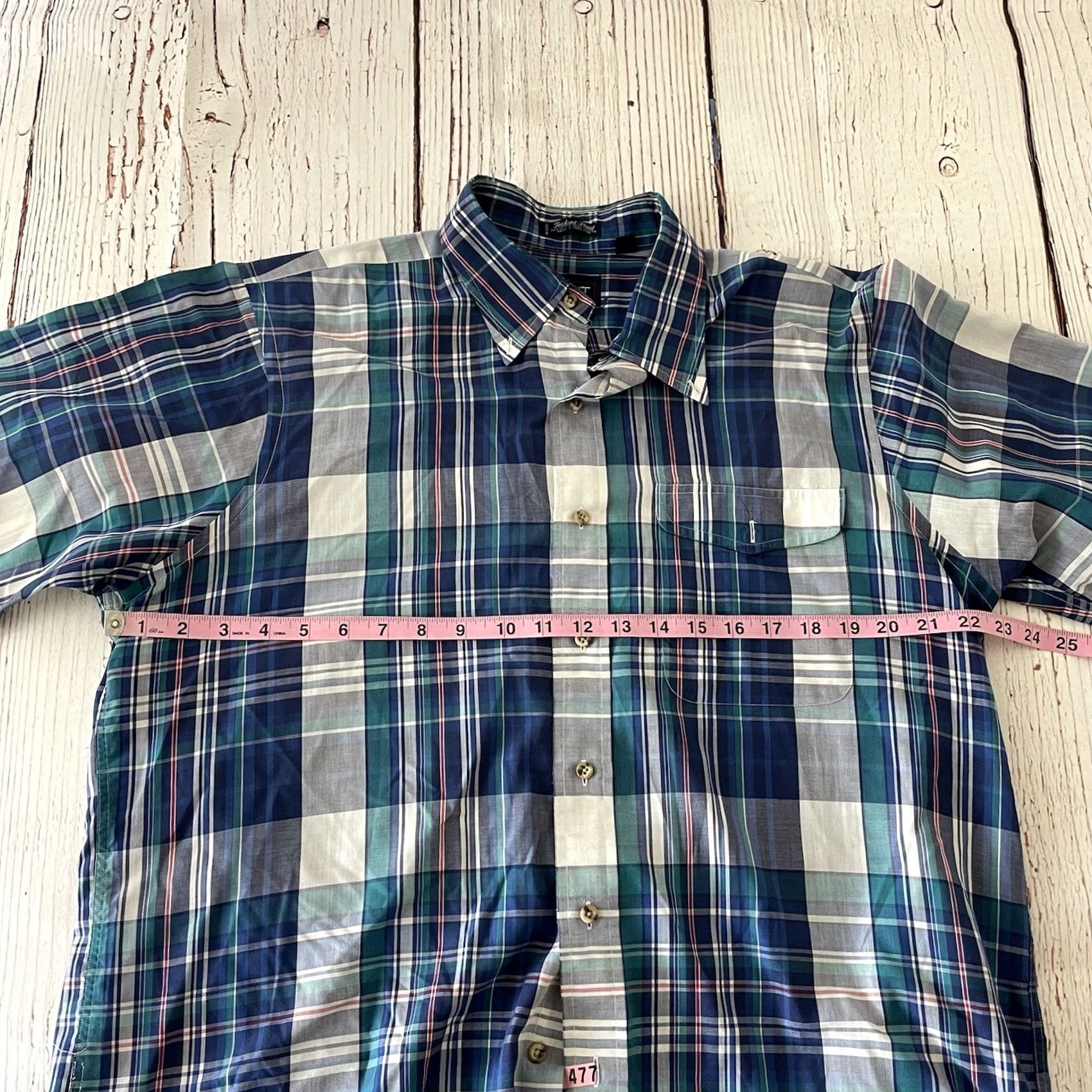 Gant GANT Foxhunt Plaid Shirt Mens Large Blue Short Sleeve Button-Up Size US L / EU 52-54 / 3 - 4 Thumbnail