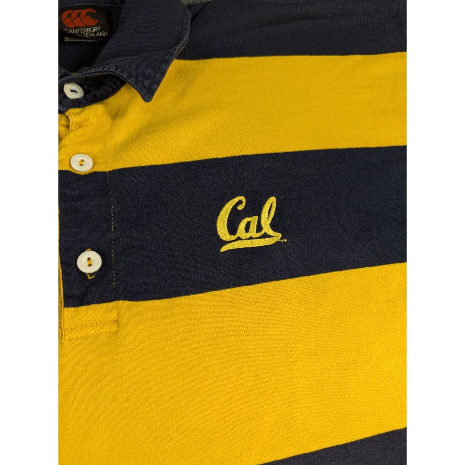 Barbarian VINTAGE Barbarian Rugby Cal Berkeley Polo Shirt Mens L Blue And Yellow 100% Cotton Knit Striped Cal Berkeley Heavy Size Large Size US L / EU 52-54 / 3 - 3 Thumbnail