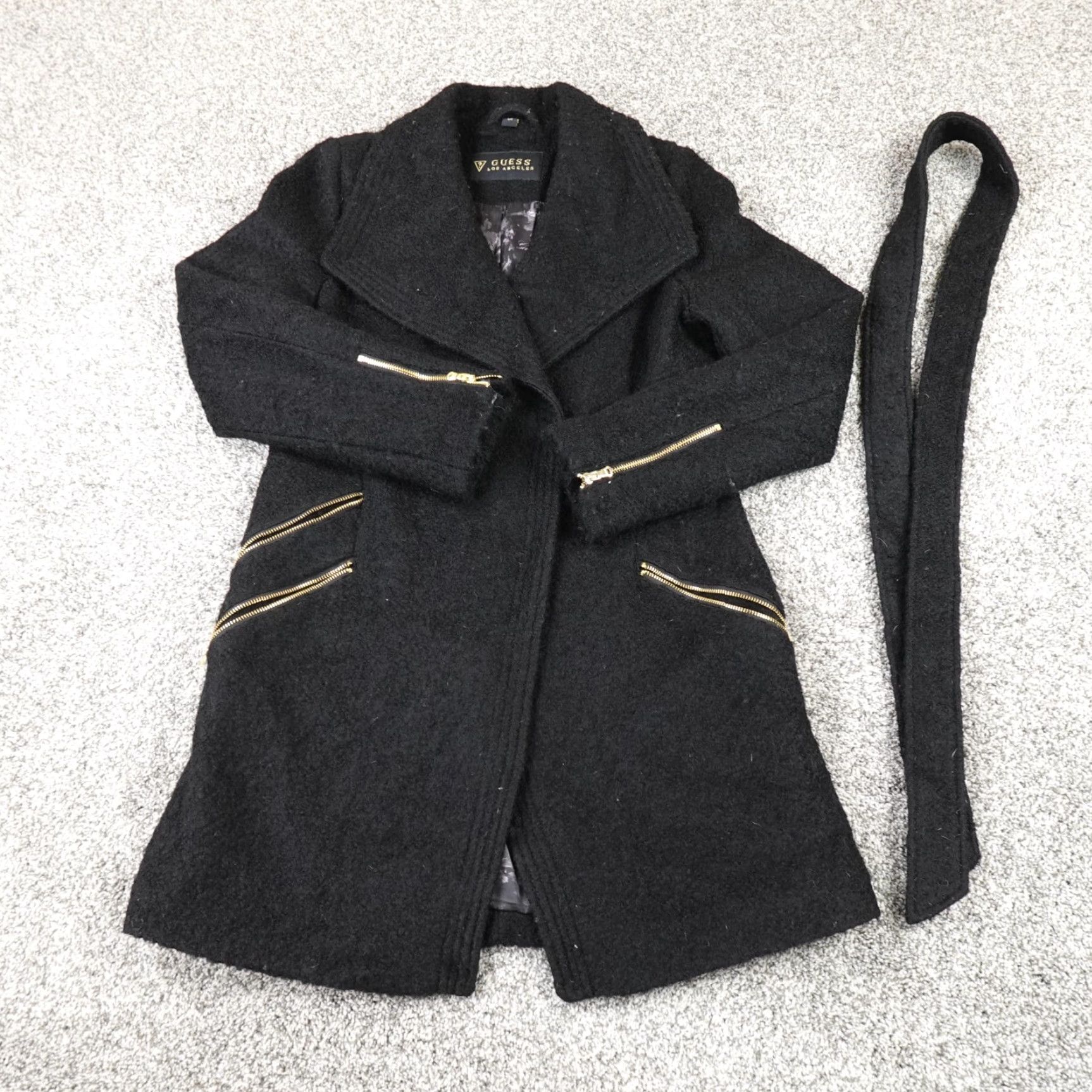 Guess Guess Jacket Mens? Womens L Black Heavy Wool Pea Coat Parka Trench Overcoat Goth Y2K Size L / US 10 / IT 46 - 2 Thumbnail