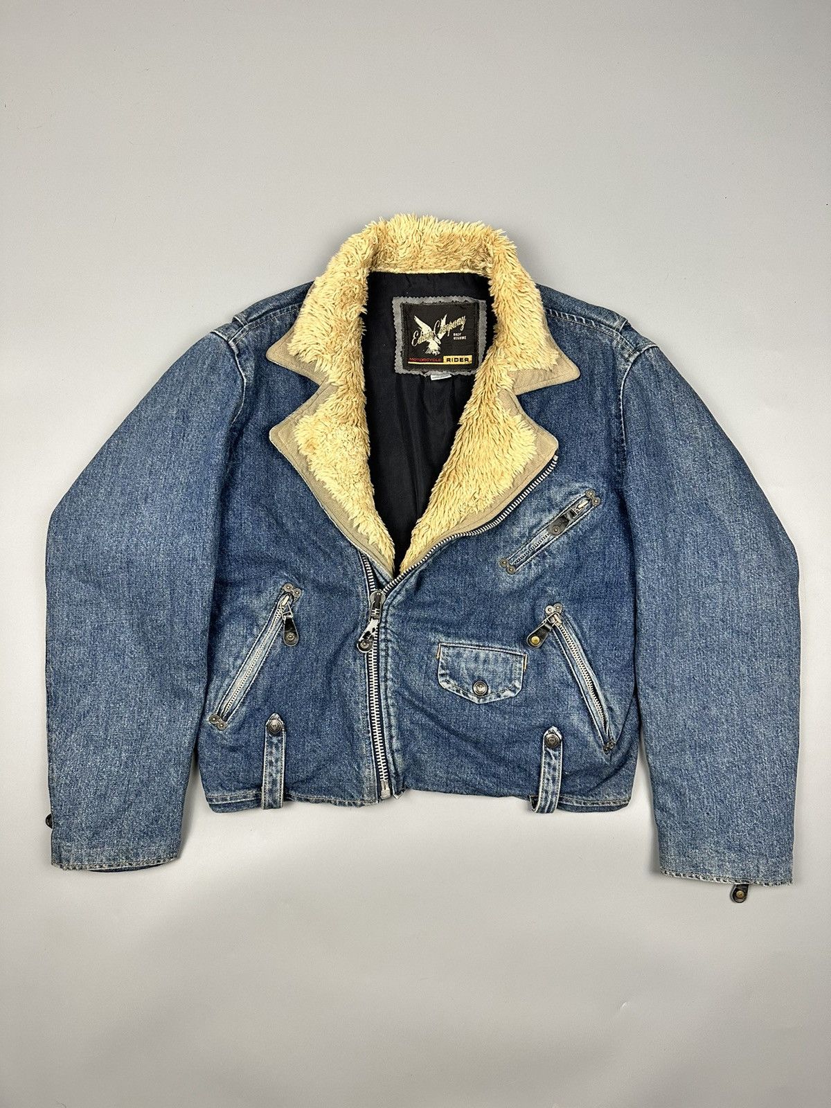 Edwin Vintage Edwin Rider Denim Jacket Beige Faux Fur Collar Size US M / EU 48-50 / 2 - 1 Thumbnail