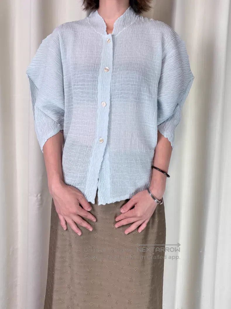 Kenzo Kenzo Vintage Light Blue Kite Texture Pleated Shirt Size M / US 6-8 / IT 42-44 - 2 Thumbnail