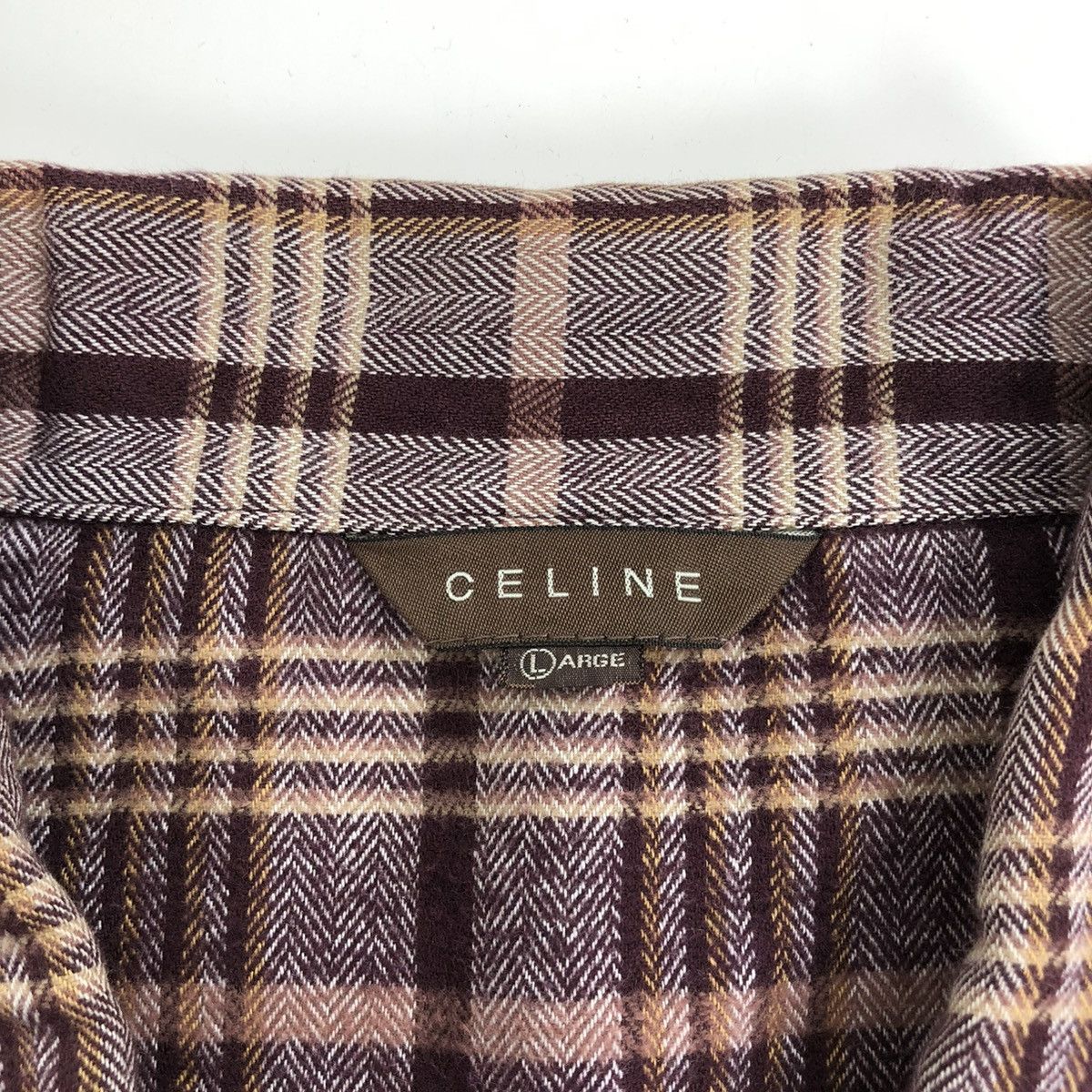 Celine × Japanese Brand × Vintage 🇯🇵 1990s Celine Oversized Brown Plaid Flannel Shirt Size US L / EU 52-54 / 3 - 6 Thumbnail