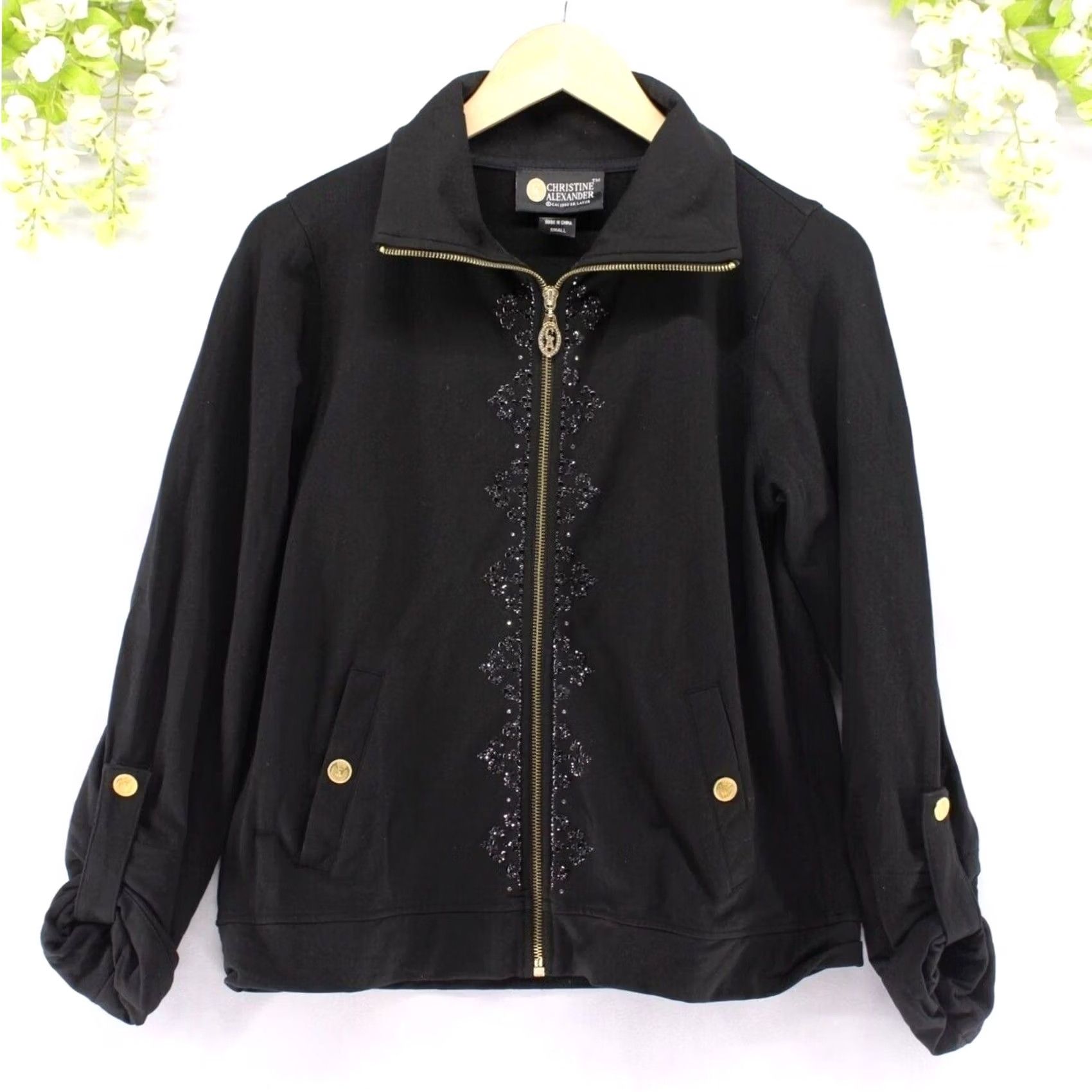 Vintage Christine Alexander Sweater Women's Small Black Embellished Zip Front Size S / US 4 / IT 40 - 2 Thumbnail