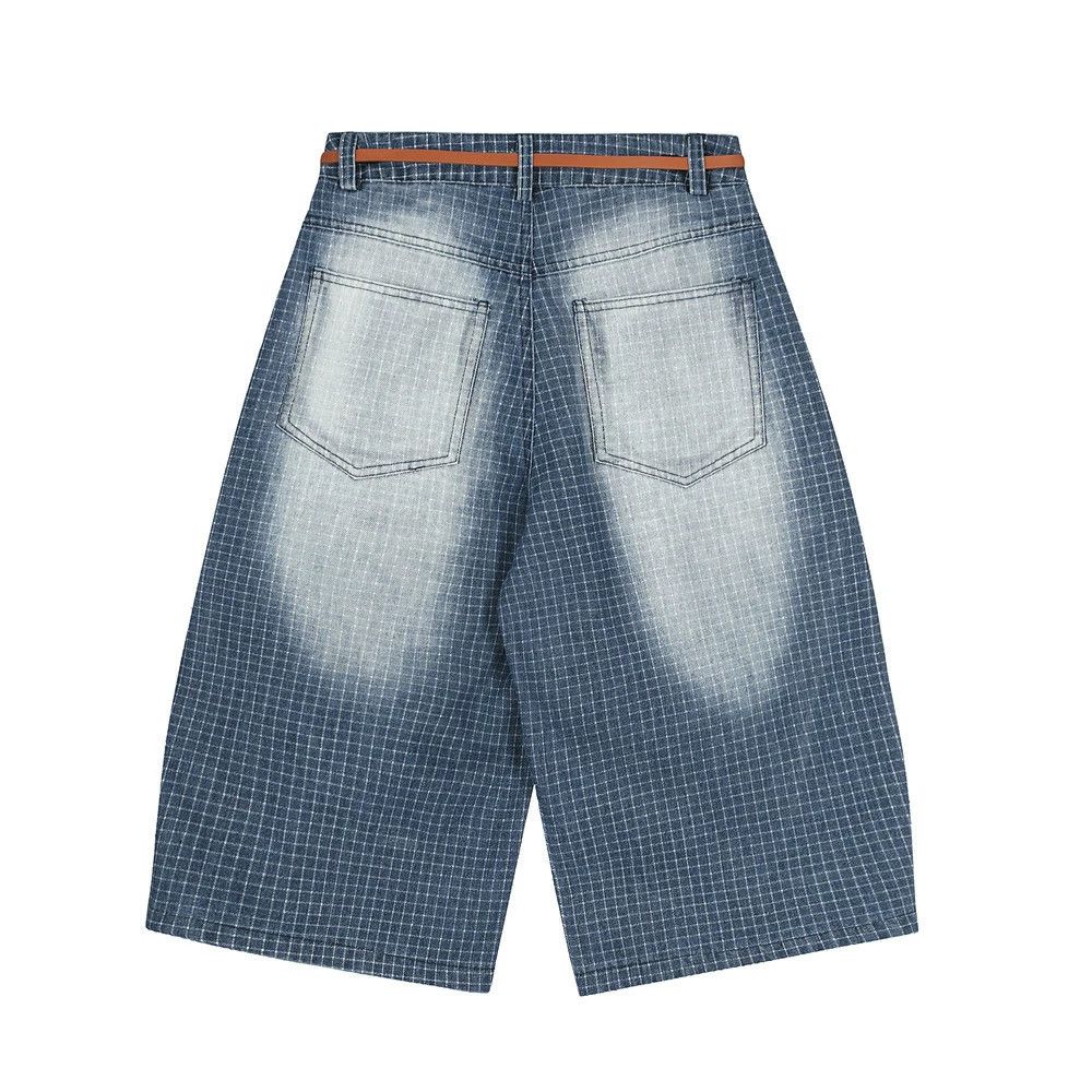 Japanese Brand Men's street loose plaid washed denim shorts Size US 32 / EU 48 - 2 Thumbnail