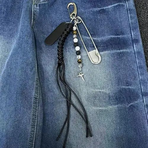 Jewelry Black Beaded Tassel Keychain with Silver Safety Pin Charm Size ONE SIZE - 2 Thumbnail