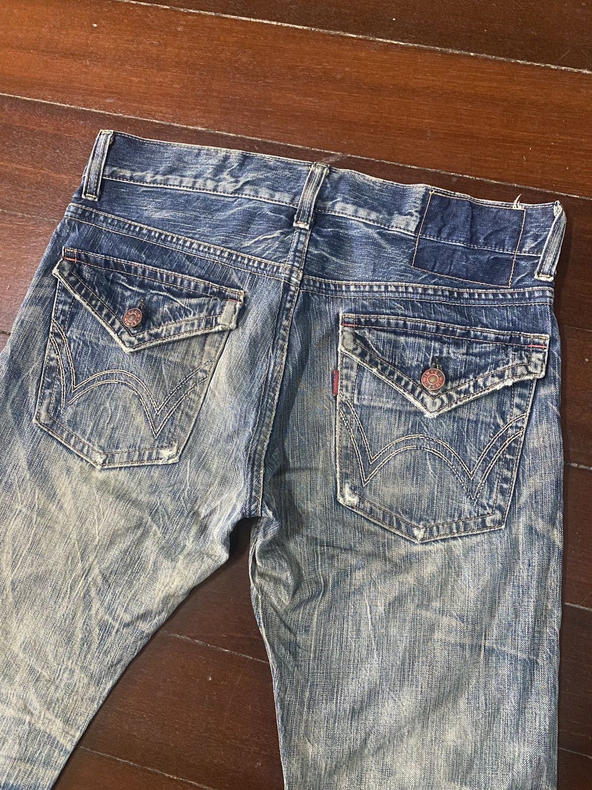 Edwin VERY RARE! EDWIN 503 FLARE mud wash stone wash distressed Size US 36 / EU 52 - 12 Thumbnail