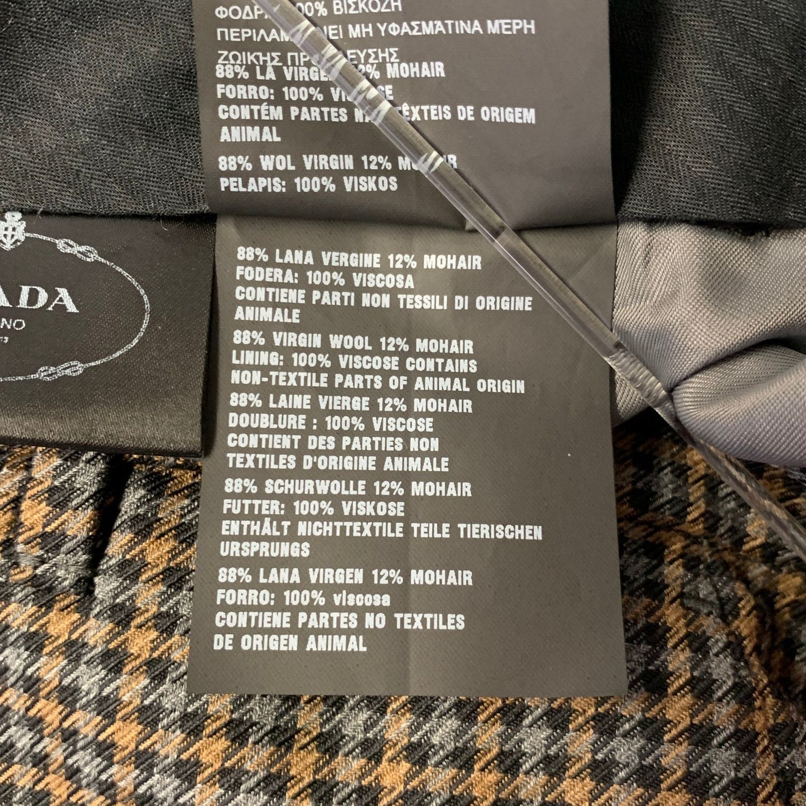 Prada PRADA Size 2 Grey Tan Wool Blend Houndstooth Pants Size US 29 - 5 Thumbnail
