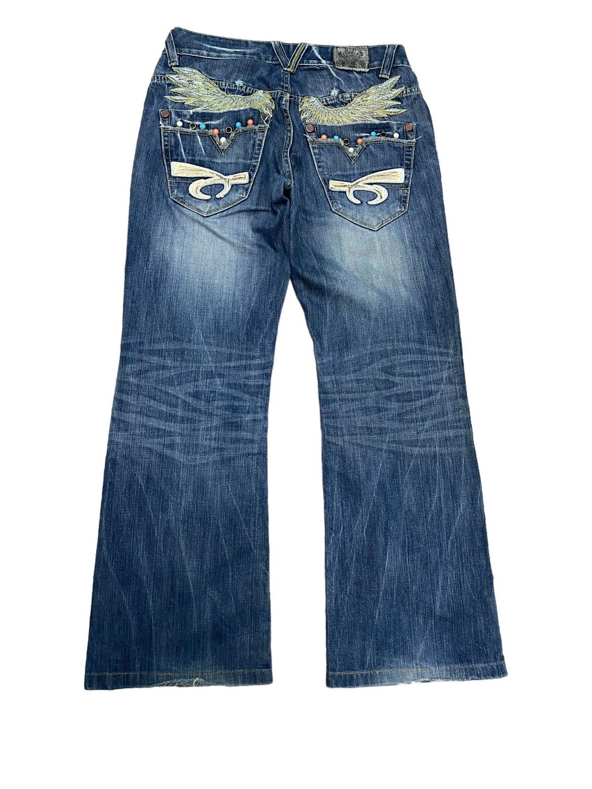 Japanese Brand X Red pepper distressed flare jeans