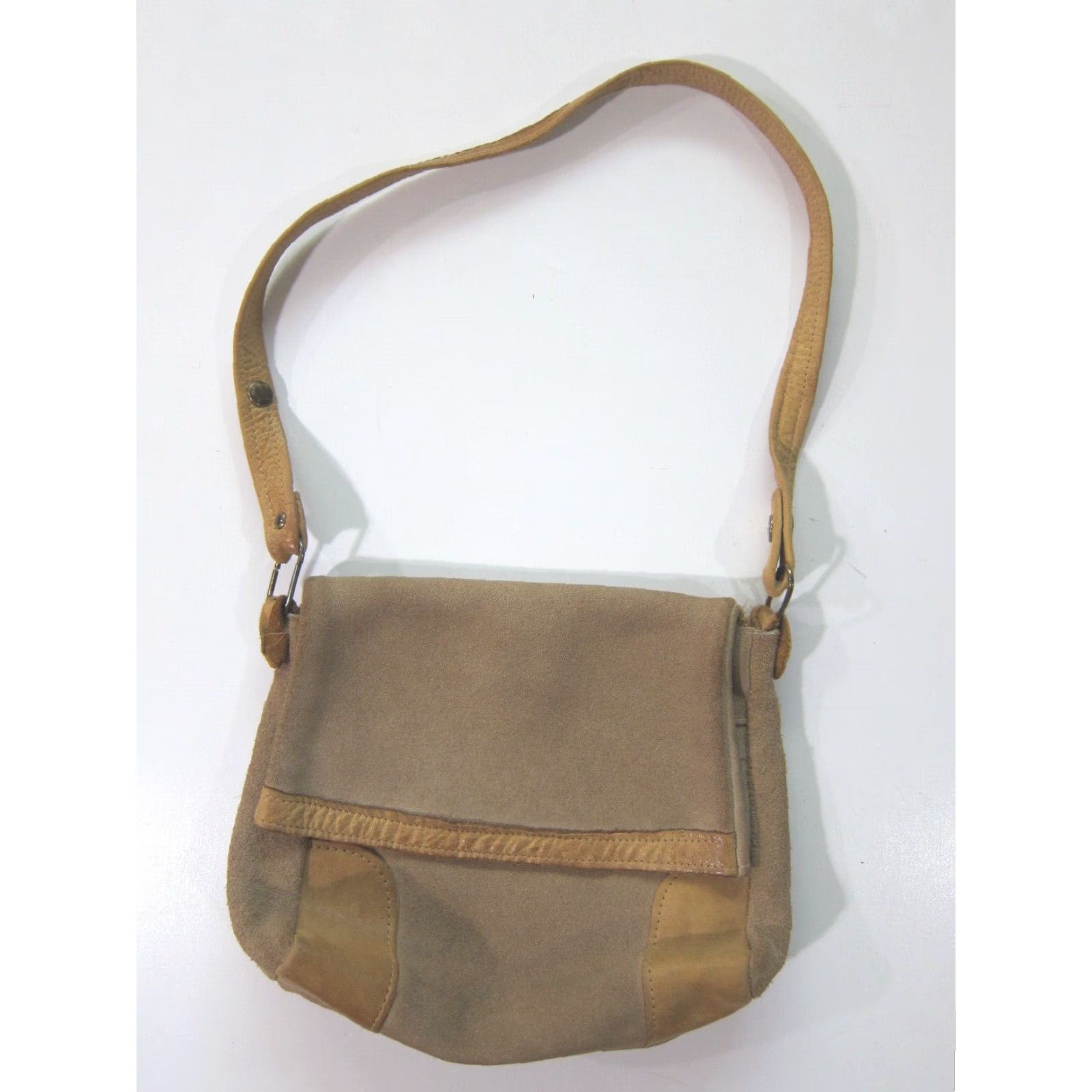 Vintage Vintage Handmade Tan Brown Suede Leather Flap Hippy Boho Shoulder Bag Purse Size ONE SIZE - 8 Thumbnail