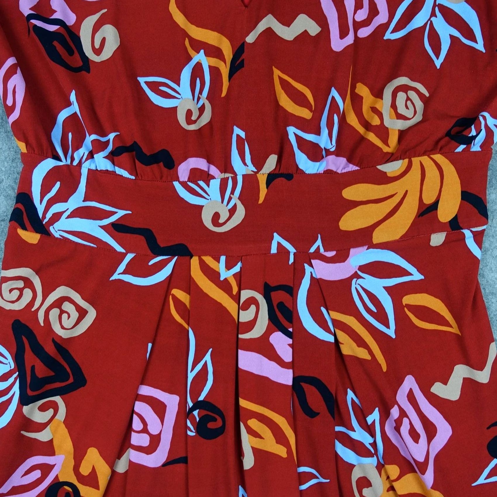 Donna Morgan Donna Morgan Dress Womens 14 Red Floral V Neck Pleated Sheath Midi Jersey Ruched Size XL / US 12-14 / IT 48-50 - 4 Thumbnail