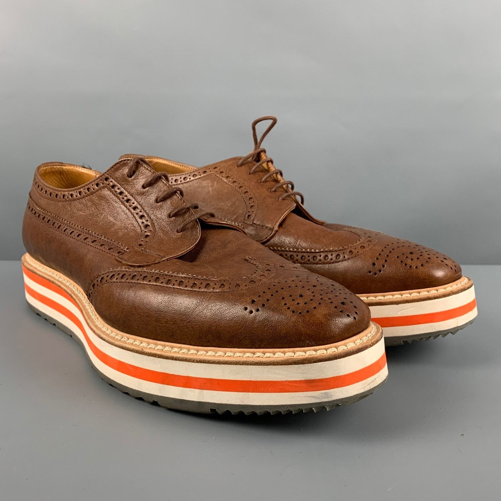 Prada PRADA Brown Perforated Leather Platform Lace-Up Shoes Size US 9.5 / EU 42-43 - 1 Thumbnail