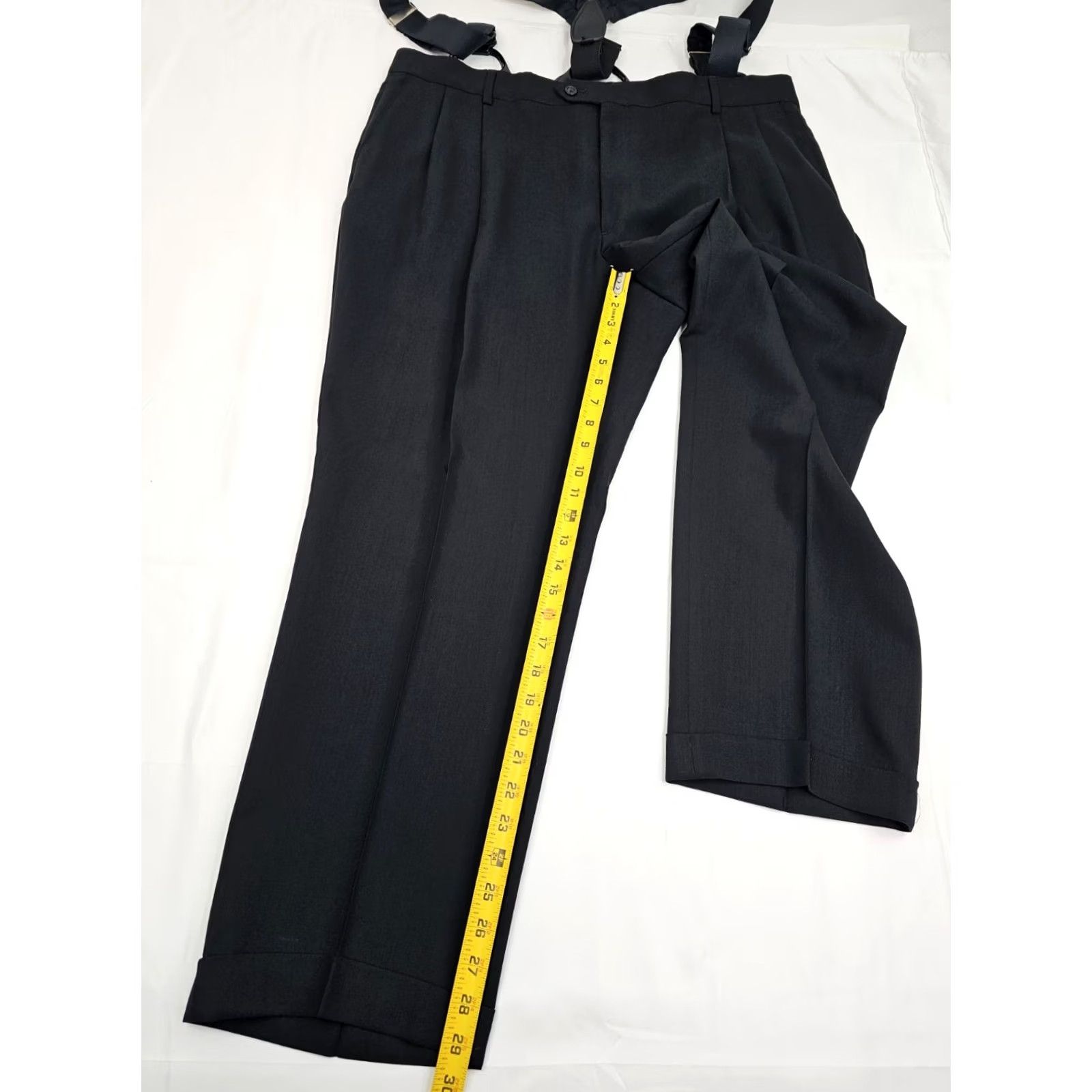 Pronto Uomo Pronto Uomo Wool Pleated Dress Pants Men 42 Short Sl?zip? Detachable Suspenders Black 41x29 Size US 41 - 4 Thumbnail