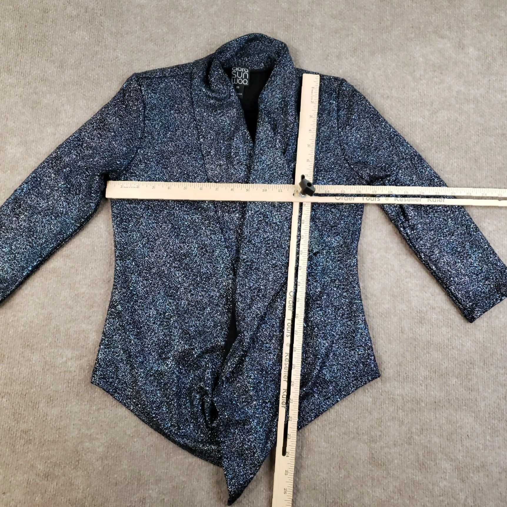 Vintage Clara Sun Woo Sweater Cardigan Womens XS Black Blue Open Front Flowy Sparkly Size XS / US 0-2 / IT 36-38 - 2 Thumbnail