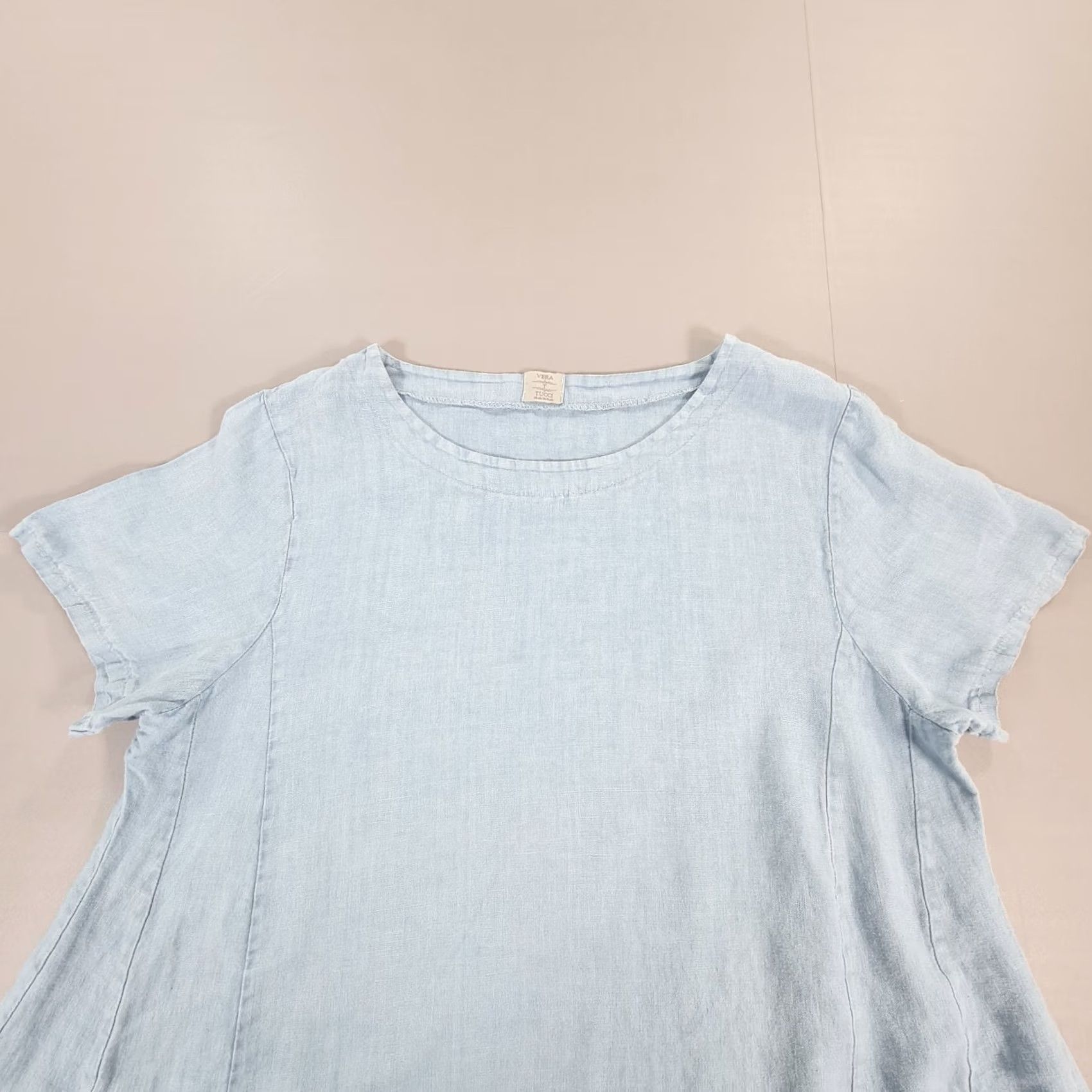 Vintage Vera Tucci Blue Dress One Size Linen Knee Length Pockets Womens Size ONE SIZE - 3 Thumbnail