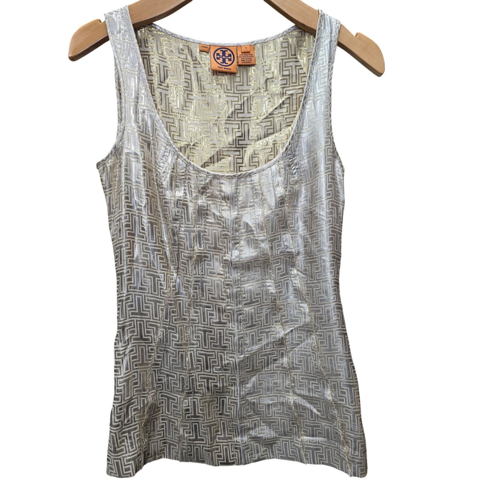 Tory Burch Tory Burch, Gold & Silver Metallic Sleeveless Top, Size 4 Size S / US 4 / IT 40 - 1 Thumbnail